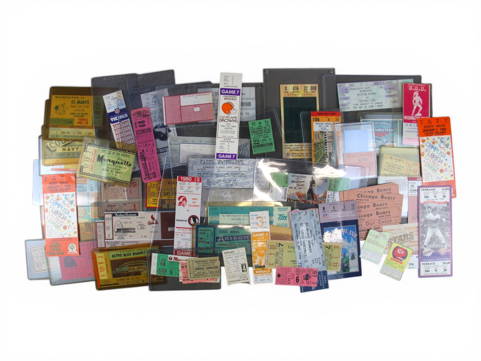 Early Sports Ticket Collection: Collection of football, baseball, basketball, and other tickets. Includes an 1893 Amherst vs. Mount Hebron football ticket, Yale vs. Harvard 1911, various college and professional events, and a 1988