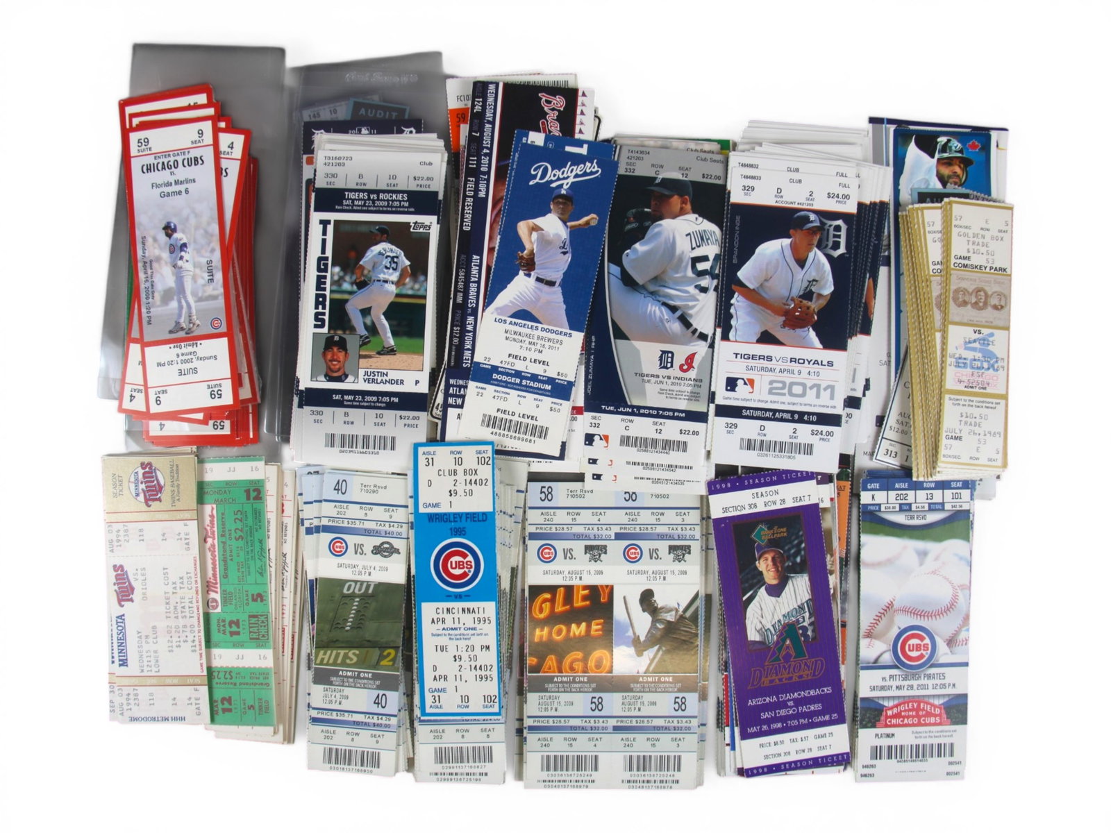 Baseball Ticket Group: Approximately 400 baseball tickets with a concentration of White Sox, Cubs, Royals, and Tigers examples. Mostly modern issues with some variety of other teams. Several full packs remain in cello
