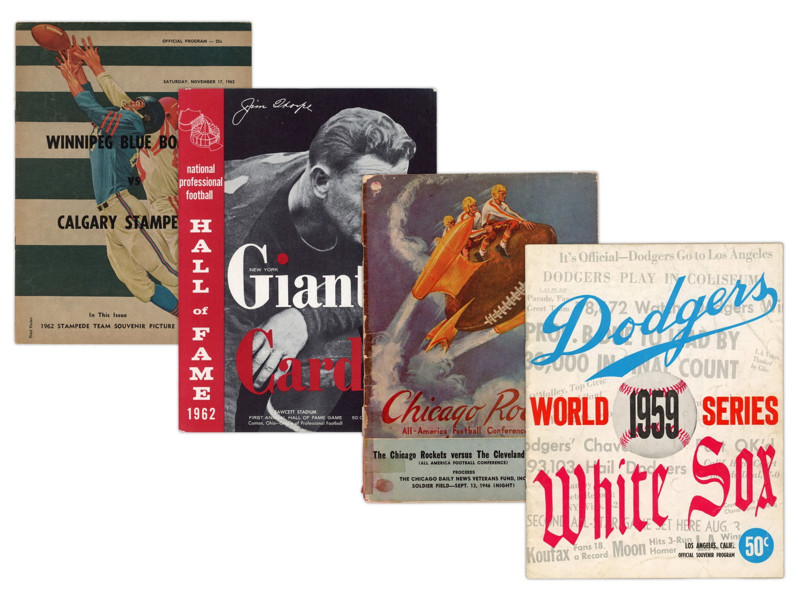 Sports Periodicals Lot: Group of approximately 20 sports publications. Includes 1959 World Series programs, a 1962 Hall of Fame football game program, a 1948 All-Star football program, a 1983 Minnesota North Stars vs. Soviet