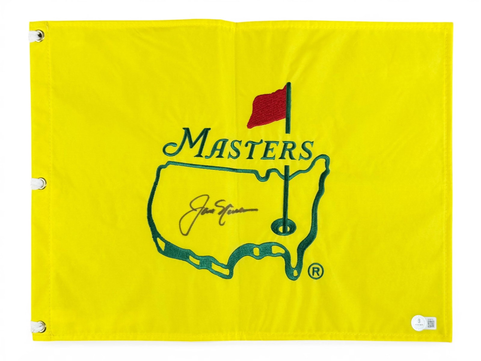 Jack Nicklaus Signed Masters Flag - Beckett: Yellow Masters flag signed by Jack Nicklaus in black marker. Nicklaus, widely regarded as one of the greatest golfers of all time, won The Masters a record six times. Authenticated by Beckett with ful