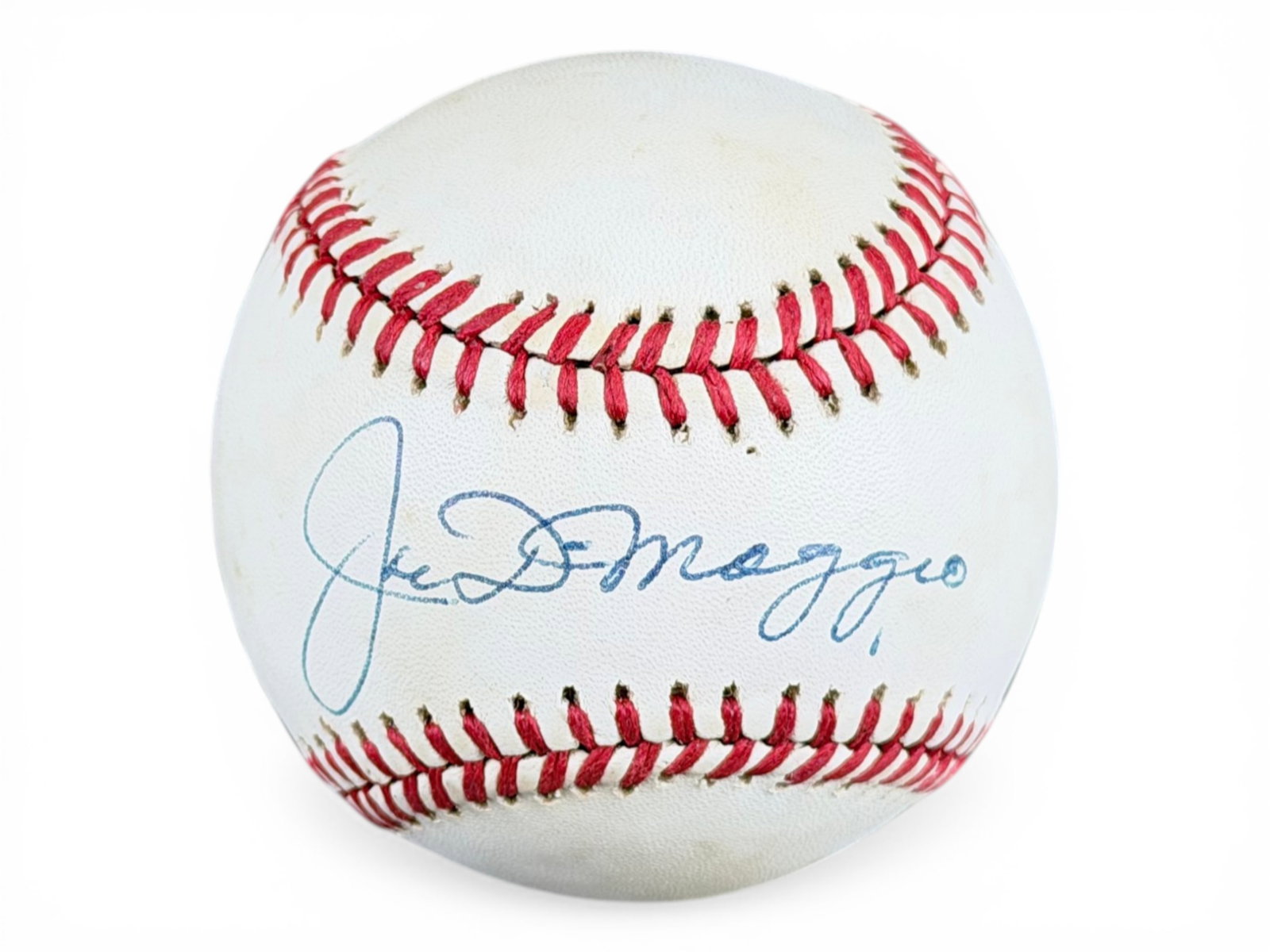 Joe DiMaggio Signed Baseball - Beckett: Official American League Bobby Brown model baseball signed on the sweet spot by Joe DiMaggio in blue ballpoint pen. DiMaggio, a Hall of Famer and 13-time All-Star, is best remembered for his 56-game h