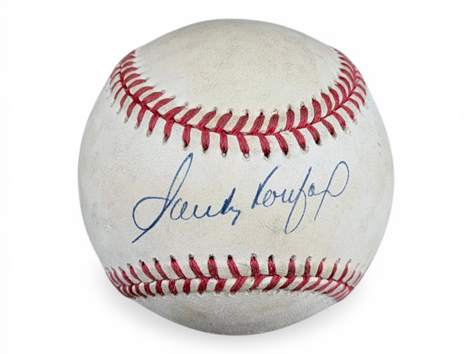Sandy Koufax Signed Baseball - Beckett: Official National League William White Rawlings baseball signed on the sweet spot in blue ballpoint pen by Sandy Koufax. Koufax, a Hall of Famer and three-time Cy Young Award winner, is widely regarde