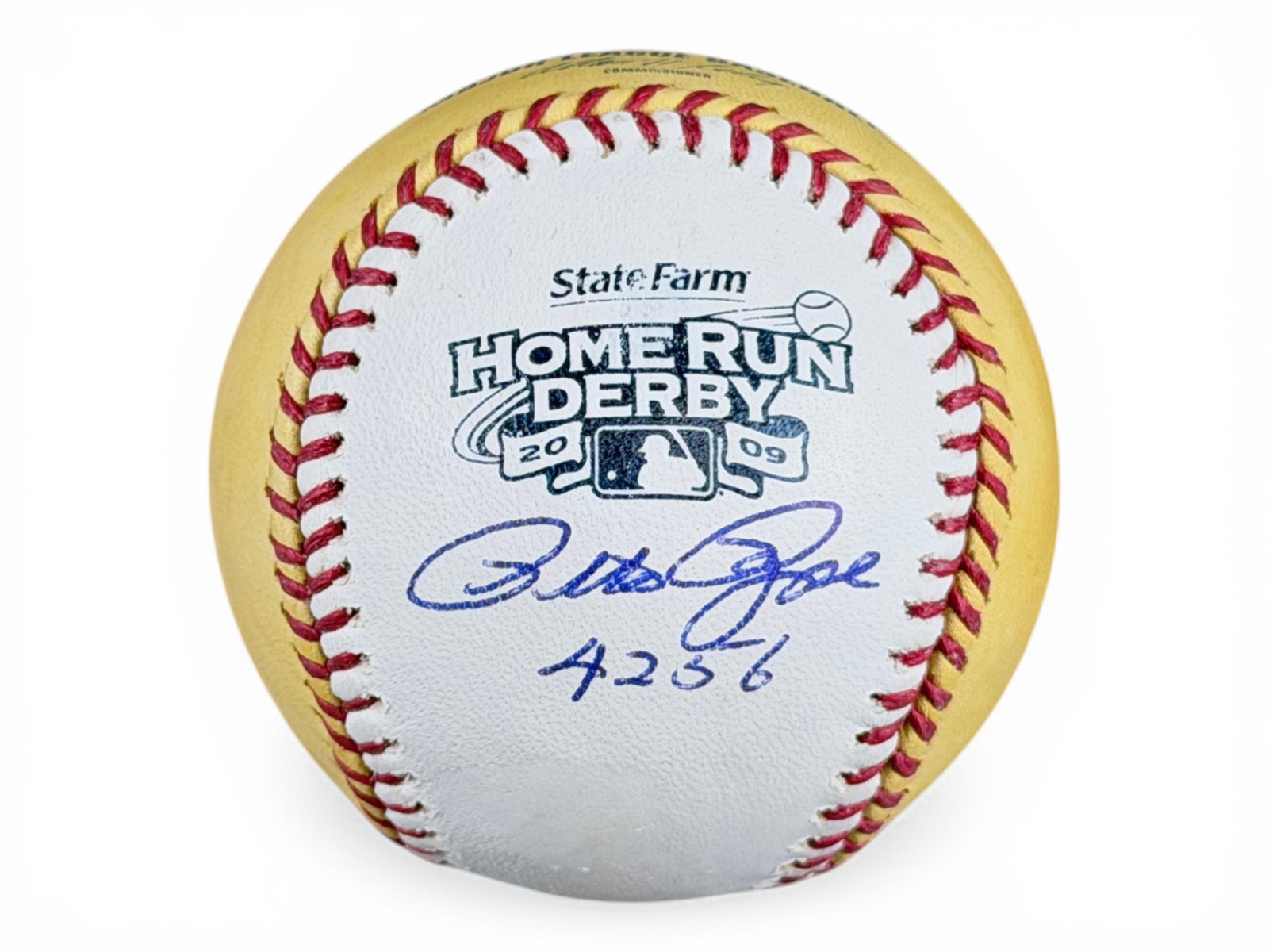 Pete Rose Signed Baseball "4256" Inscription: Official Rawlings Bud Selig white and gold 2009 Home Run Derby baseball signed and inscribed "4256" by Pete Rose in reference to his all-time hits record. Rose remains MLB's all-time hits leader with 