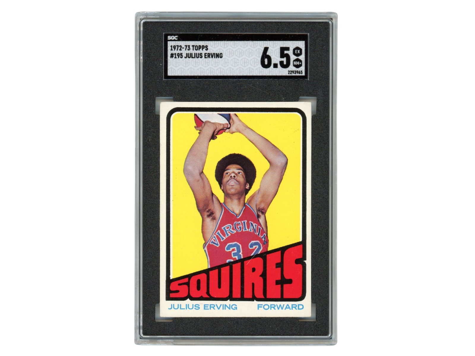 1972-73 Topps Julius Erving RC #195 SGC 6.5: 1972-73 Topps basketball card #195, rookie card of Julius Erving, graded SGC 6.5 (SGC #2293965). One of the most important vintage basketball cards of the 1970s and a cornerstone rookie issue of the H