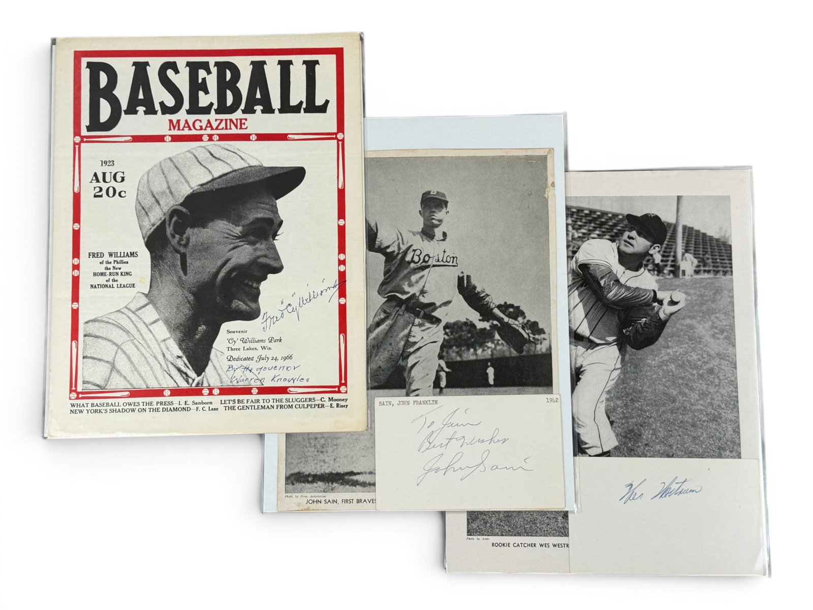 Baseball Signature Collection: Lot consists of approx. (120) Baseball Magazine sheets from mostly the 1940's, Includes 55 unsigned and 65+ either signed on the portrait images or with a signed index card or cut attached. These have