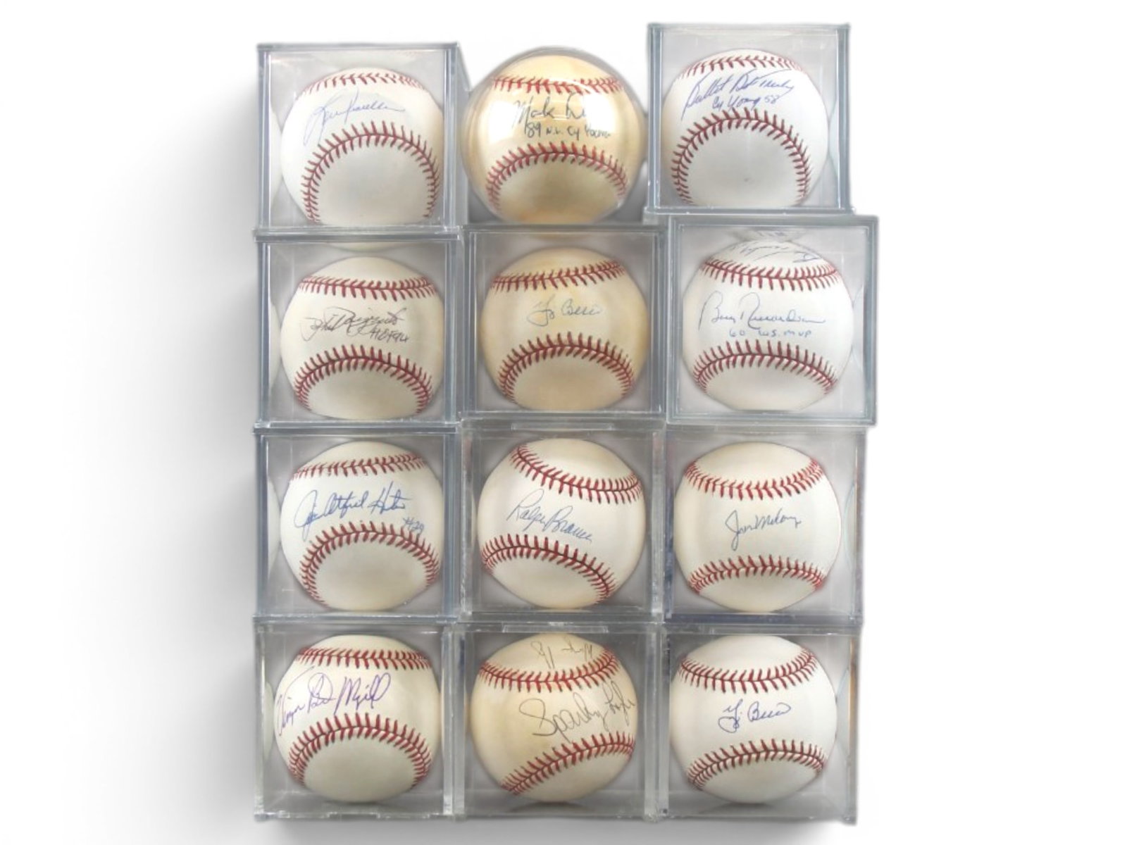 (12) Signed Baseballs incl. Berra & Hunter: (12) signed baseballs including examples attributed to Yogi Berra, Catfish Hunter, Phil Rizzuto, Sparky Lyle, Ralph Branca, Bobby Richardson, and others. A desirable group featuring numerous notable N