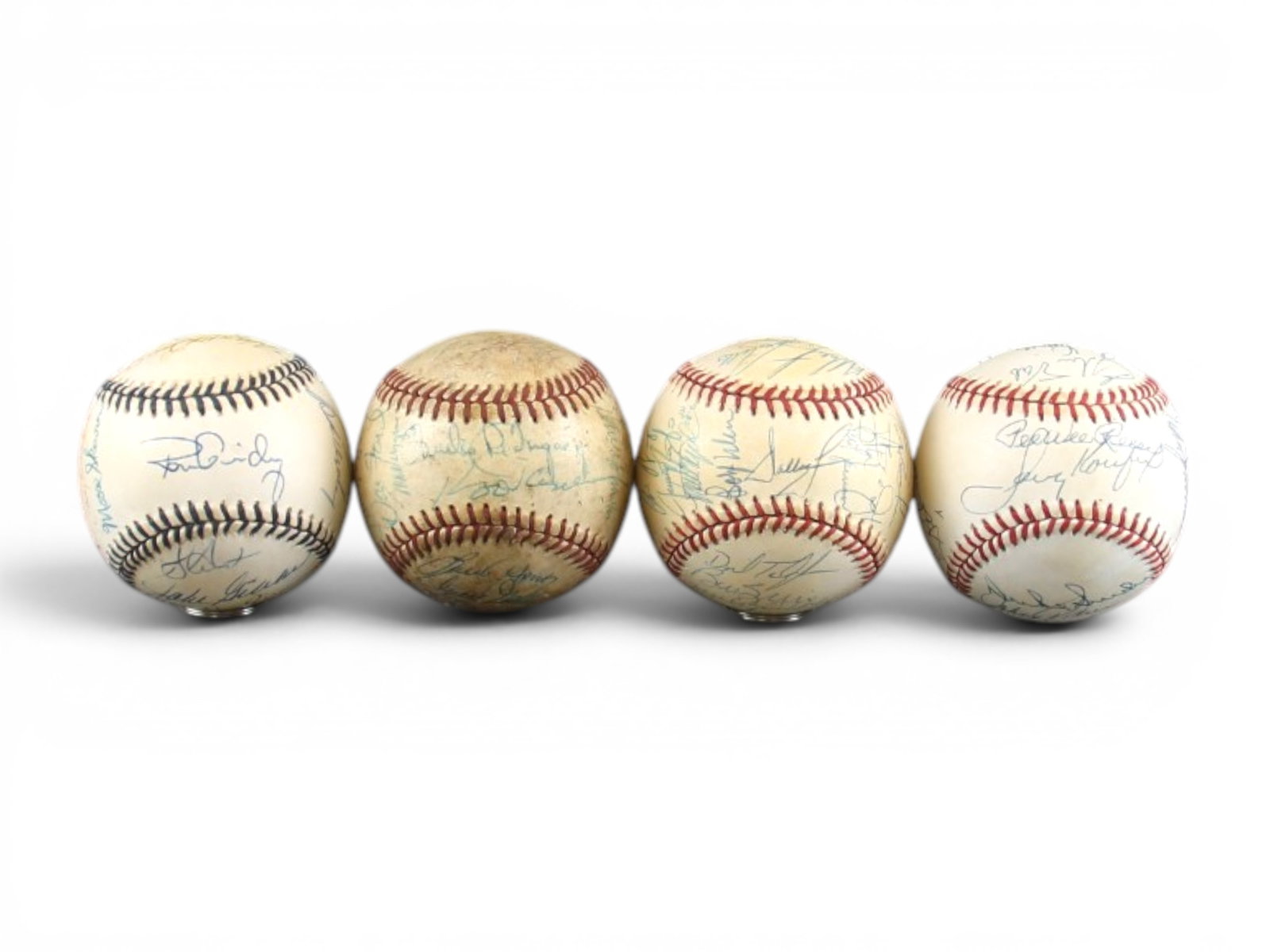 (4) Team Signed Baseballs incl. Dodgers: (4) team-signed baseballs highlighted by one signed by former Los Angeles Dodgers players including Sandy Koufax, Pee Wee Reese, Duke Snider, and others, all obtained after their playing careers. Also