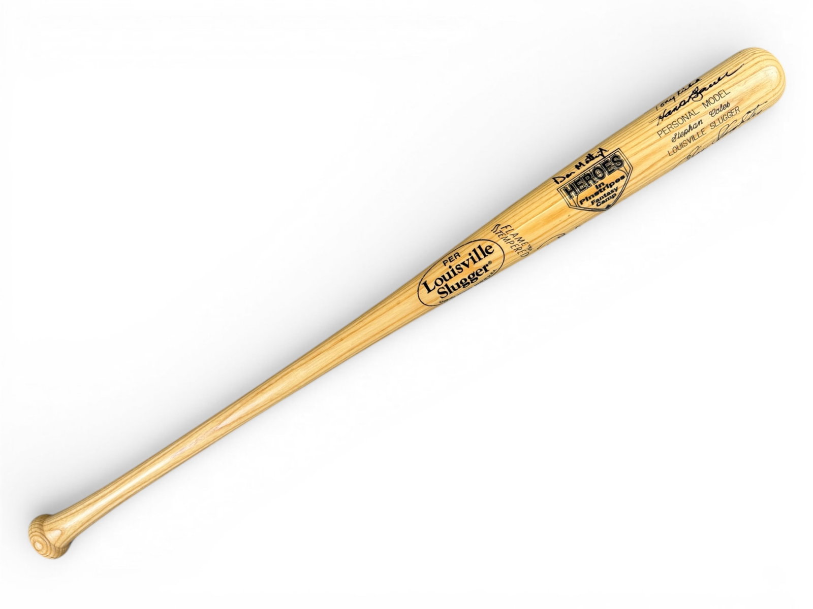Yankees Signed Pinstripes Fantasy Camp Bat: Signed "Heroes in Pinstripes" Fantasy Camp commemorative bat featuring signatures from numerous New York Yankees greats, including Don Larsen, Bill Skowron, Clete Boyer, Enos Slaughter, Tom Tresh, Mic