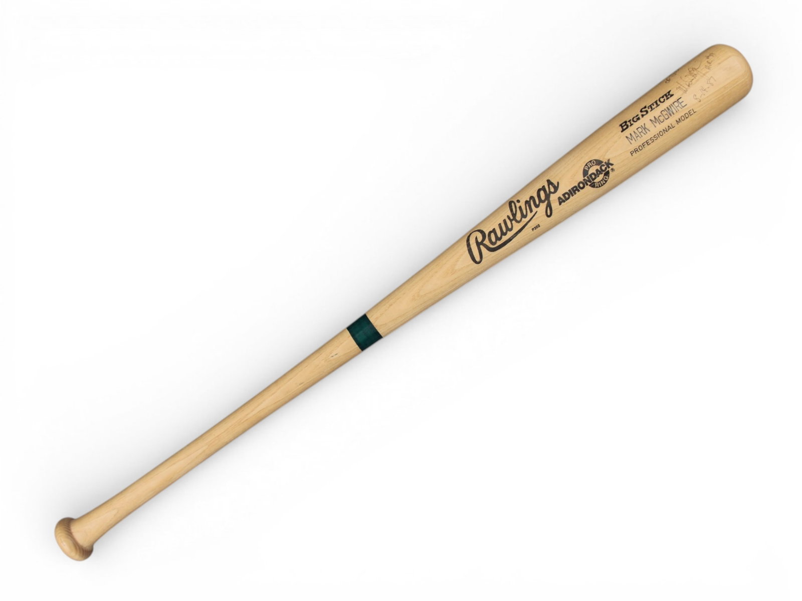 Mark McGwire Rookie Year HR #39 Signed Bat: Offered is a Rawlings Adirondack Pro Ring Big Stick Model Bat, signed by Mark McGwire in black ink, along with inscription reading "To Lany of Just Rite, Mark McGwire H.R. #39, 8-14-87". McGwire went 