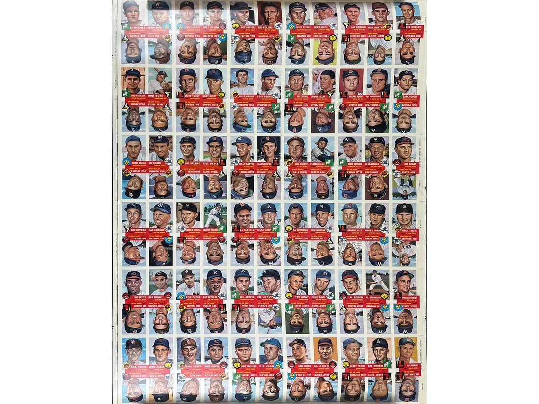 (8) 1991 Topps Archives 1953 Uncut Sheets w/ Stars: Lot of (8) 1991 Topps Archives uncut sheets, faithfully reprinting the classic 1953 Topps Baseball Card set. Issued as a commemorative release, these large-format sheets showcase vivid reproductions o