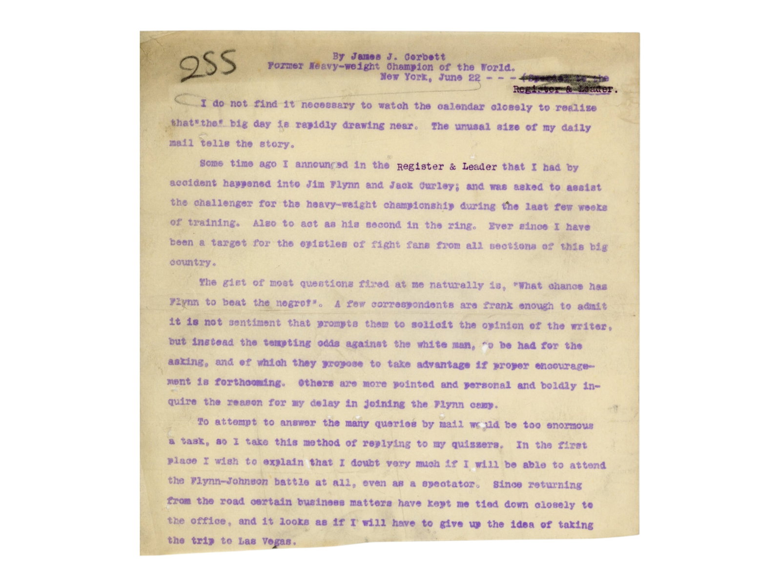 James J. Corbett Signed Manuscript - JSA - 15