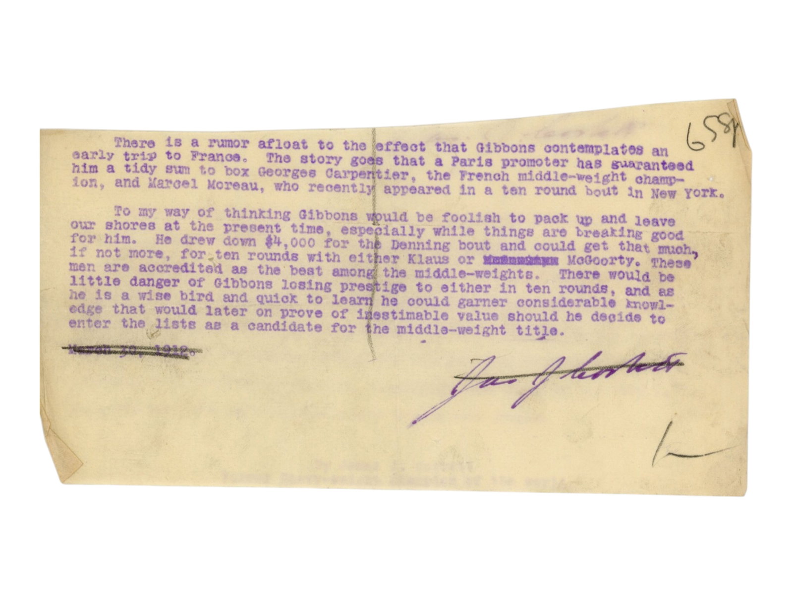 James J. Corbett Signed Manuscript - JSA - 2