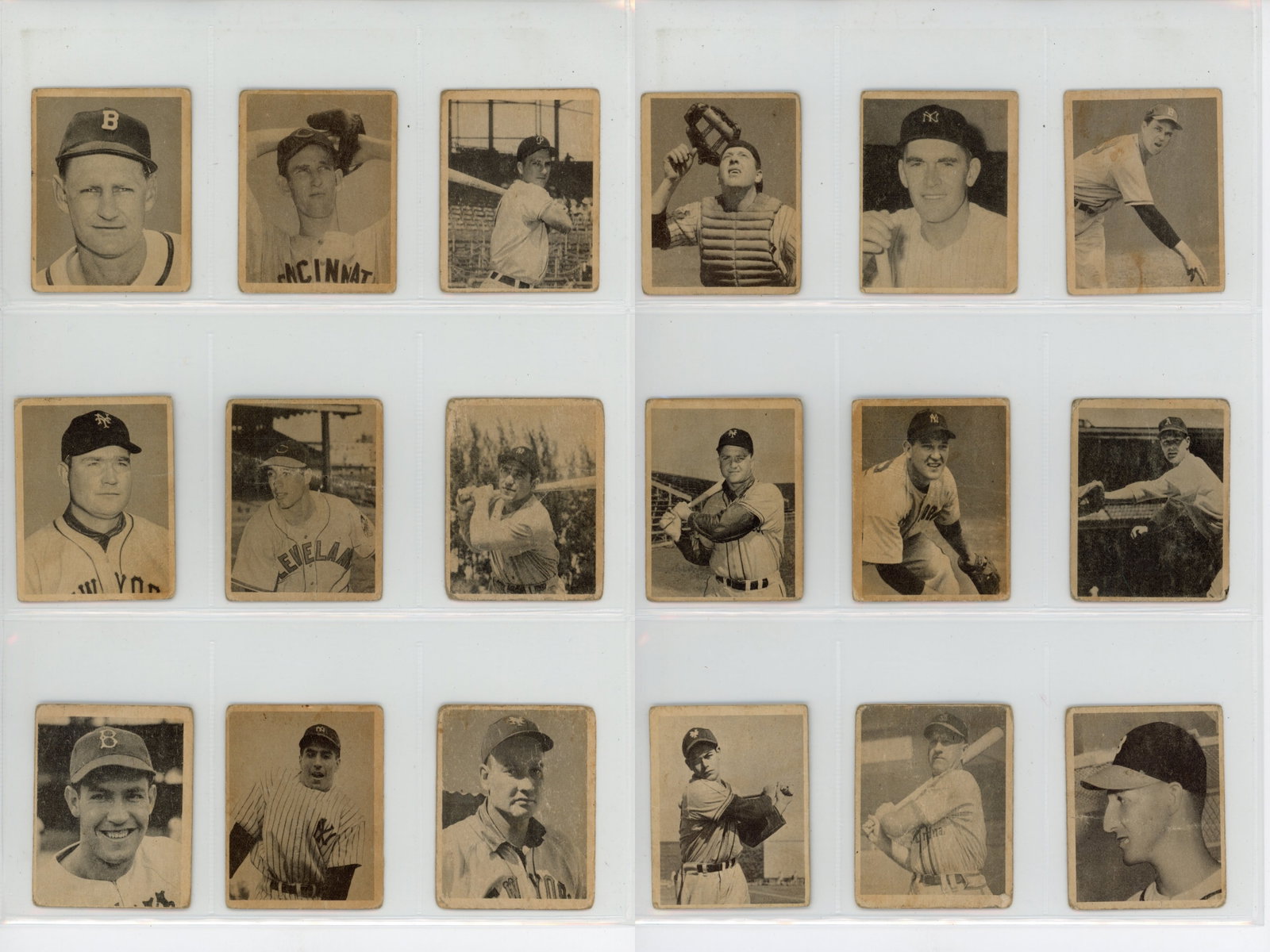 (136) 1948 Bowman Baseball Cards: 136) 1948 Bowman baseball cards forming a substantial partial set. Mostly lower grade with multiple duplicates throughout, including multiple Yogi Berra rookie cards and (12) Warren Spahn rookie cards