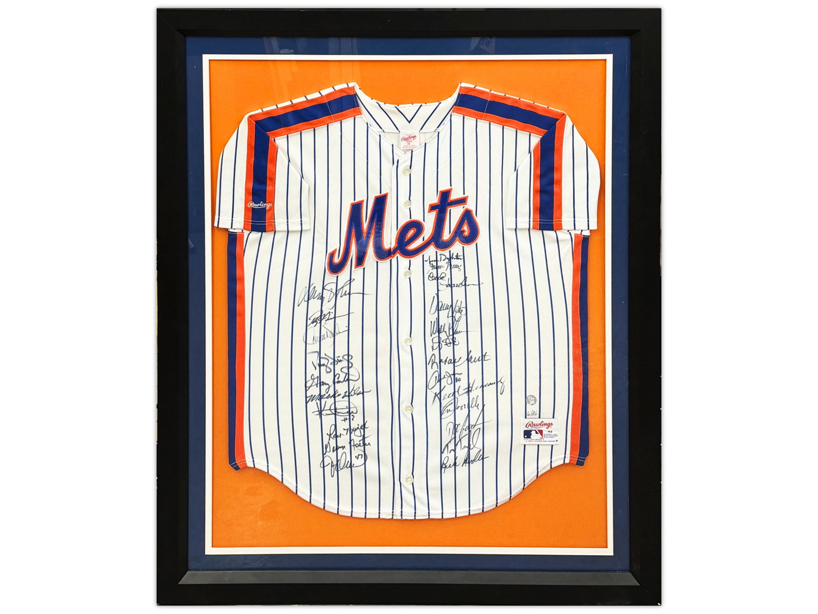 1986 Mets WS Signed Jersey LE 6/86: New York Mets 1986 World Series signed Rawlings jersey, limited edition 6/86. Features (23) signatures including Dwight Gooden, Darryl Strawberry, Gary Carter, and others from the championship team th