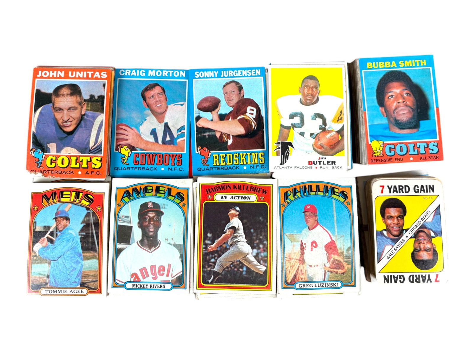 1970s Baseball & Football Card Lot: Large group of a few hundred baseball and football cards from the 1970s, housed in a long storage box. Includes cards from multiple sets and years, primarily commons with potential for stars mixed thr