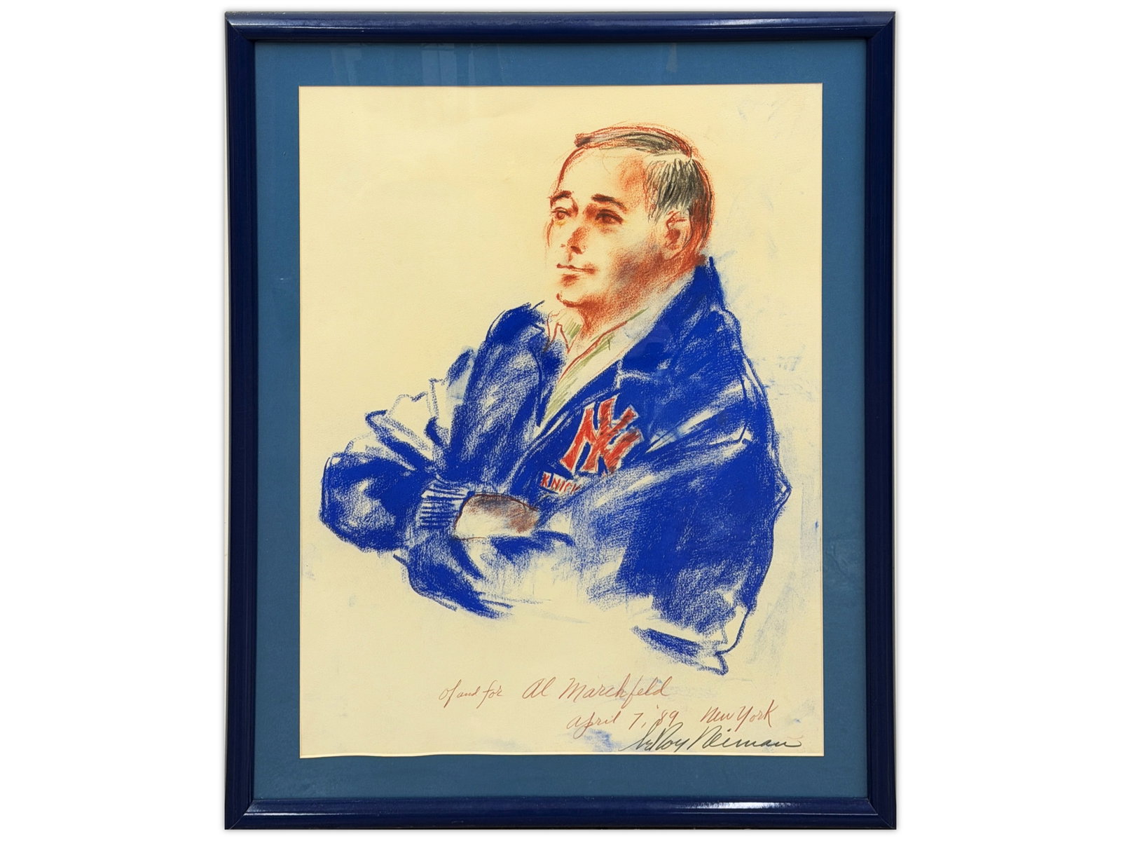 LeRoy Neiman, Orig Pastel Painting of Al Marchfeld: Offered is an Original Pastel Painting by LeRoy Neiman, of "Al Marchfeld". Signed and inscribed to Al along the bottom edge and dated, reads "To and For Al Marchfeld, April 7, 1989 New York", LeRoy Ne