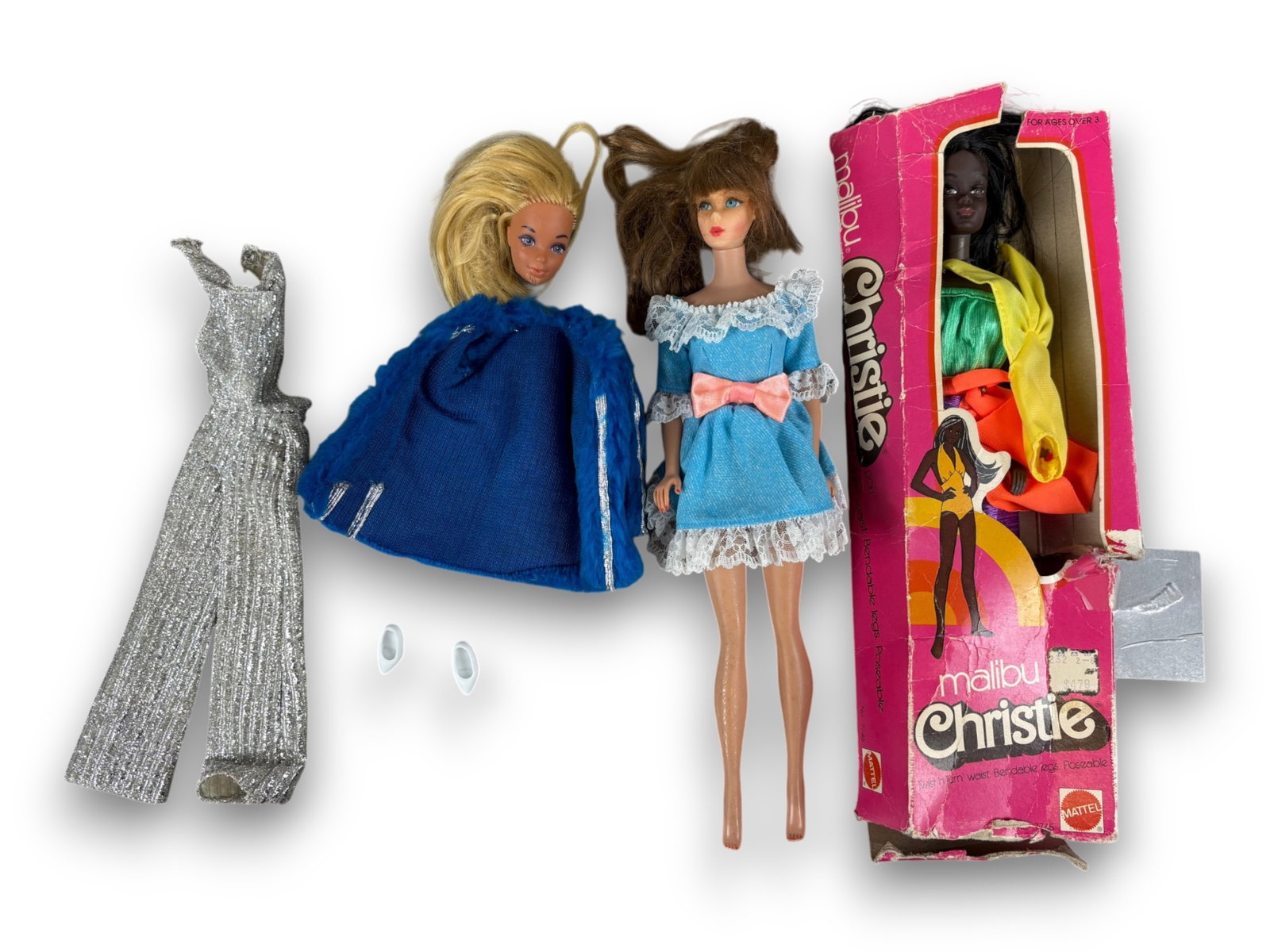 Barbie Doll, Parts & Accessories: Malibu Christie with original bathing suit and box, plus Barbie body, heads, and outfit. Shipping: Weiss Auctions offers full-service, in-house shipping for nearly all items in this auction. For a shi