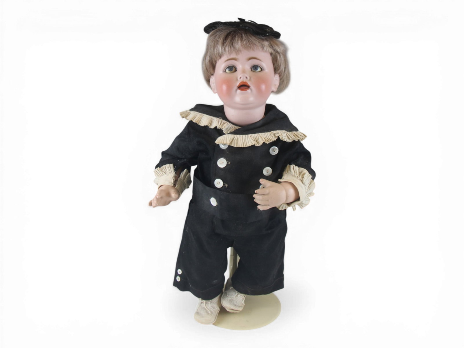 JD Kestner 257 Character Baby Doll: 27 inch bisque socket head on composition baby body. Body repainted. Firing line at neck socket. Circa 1920s. Shipping: Weiss Auctions offers full-service, in-house shipping for nearly all items in th