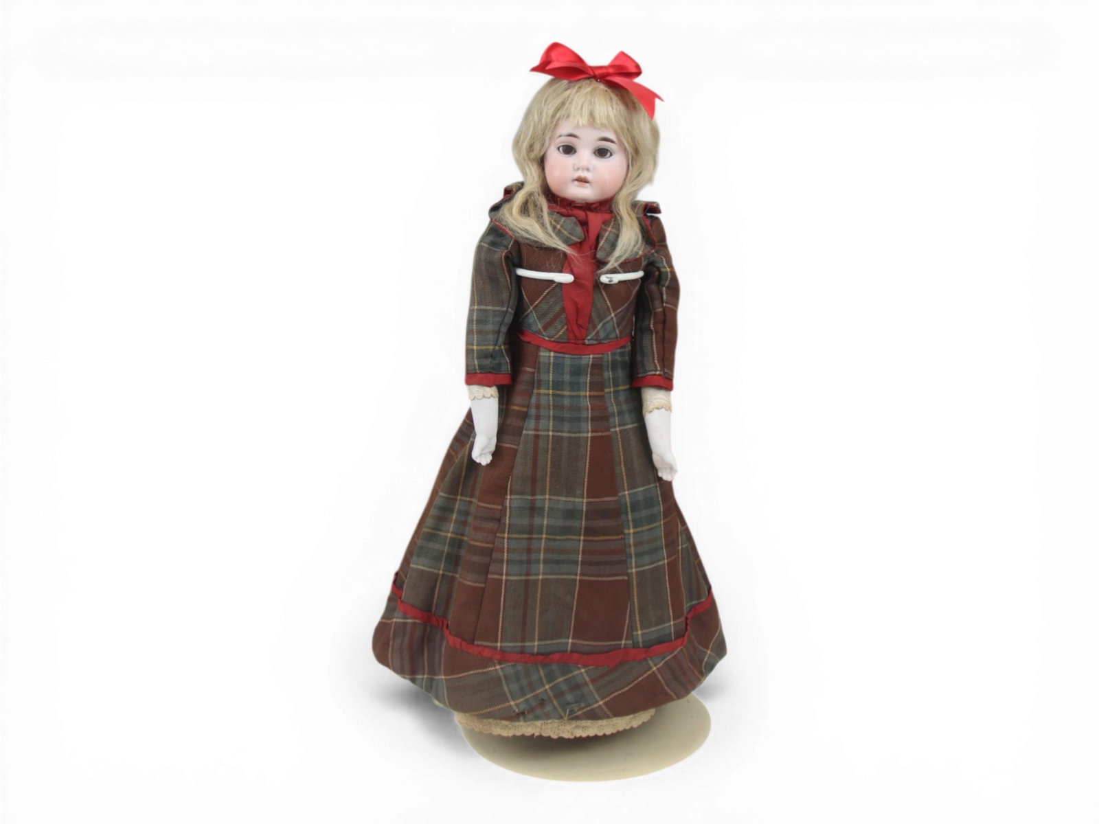 Armand Marseille 3200 Bisque Doll: 20 inch bisque shoulder head doll on kidskin body with bisque lower arms and antique costume. Circa 1890. Shipping: Weiss Auctions offers full-service, in-house shipping for nearly all items in this a