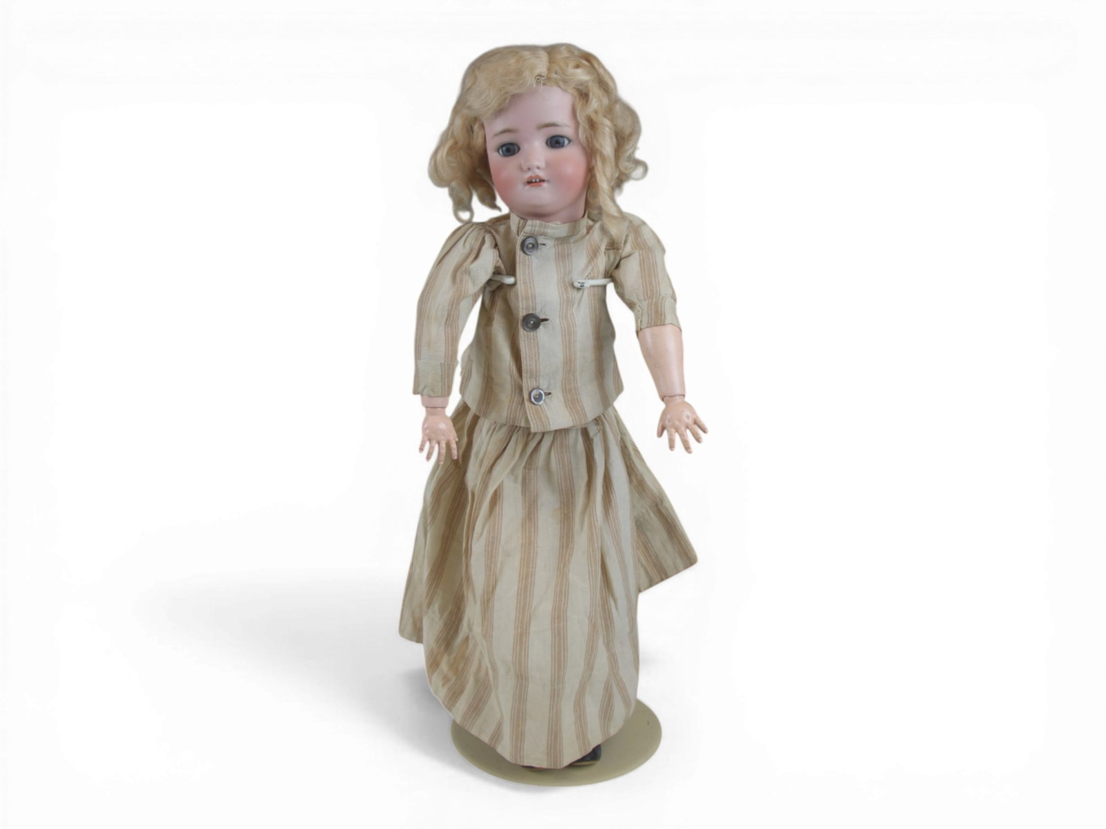 Simon & Halbig Bisque Head Doll: 24 inch bisque socket head on fully jointed composition body with original blond mohair wig and antique costume. Circa 1890s. Shipping: Weiss Auctions offers full-service, in-house shipping for nearly