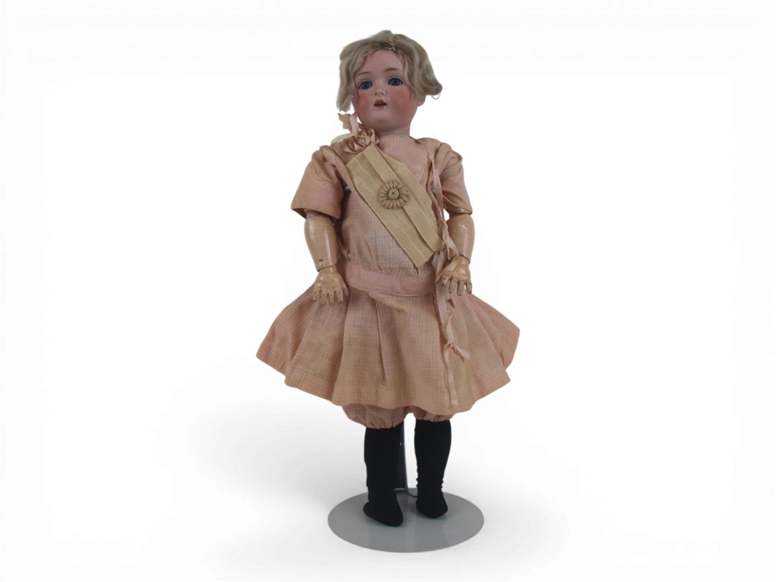 Kestner 171 Daisy Doll: 18 inch Kestner 171 Daisy with bisque socket head on fully jointed composition and wood body with original dress and wig. Circa 1910. Shipping: Weiss Auctions offers full-service, in-house shipping fo