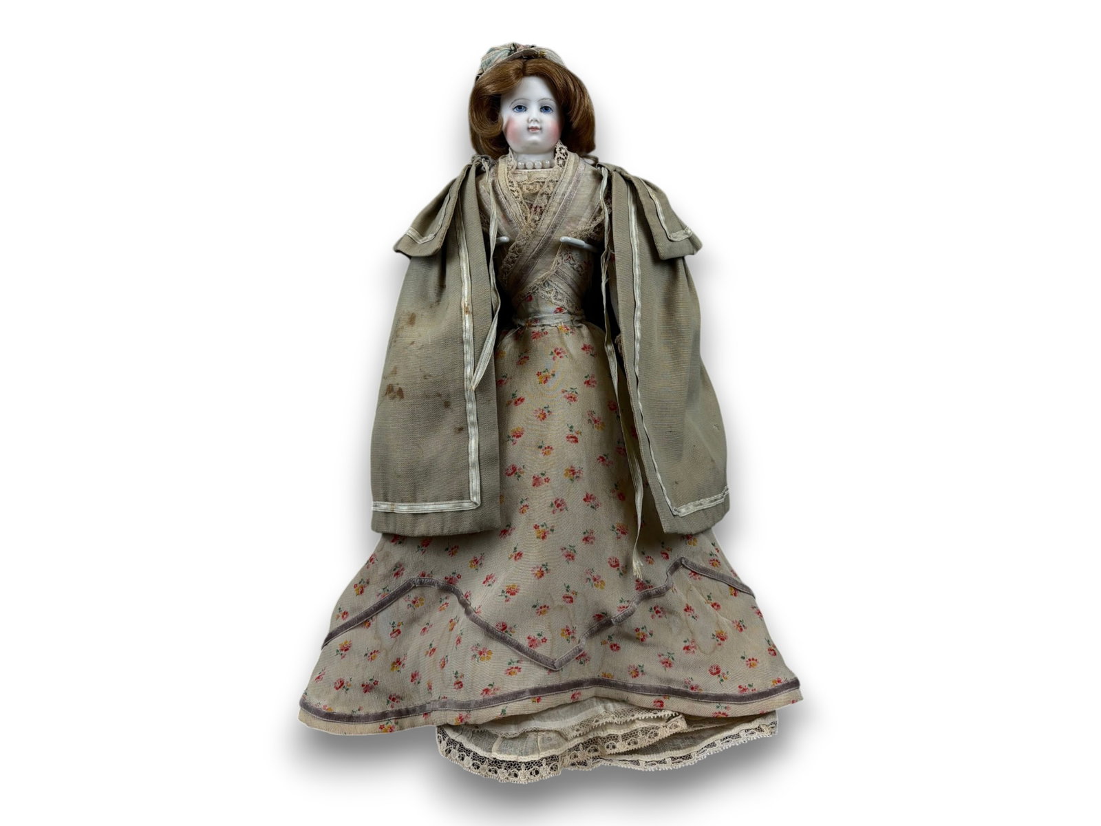 French Bisque Head Fashion Doll: 13 inch bisque shoulder head fashion doll with painted eyes and replaced wig. Circa 1870. Shipping: Weiss Auctions offers full-service, in-house shipping for nearly all items in this auction. For a sh
