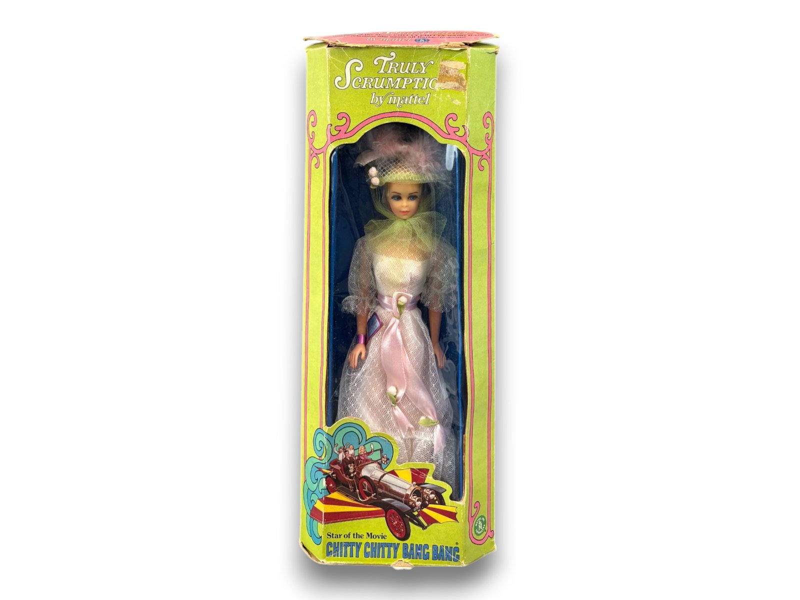 Mattel Barbie Truly Scrumptious Doll: 11 inch Mattel Barbie Truly Scrumptious doll, all original, from Chitty Chitty Bang Bang, NRFB. Circa 1968. Shipping: Weiss Auctions offers full-service, in-house shipping for nearly all items in