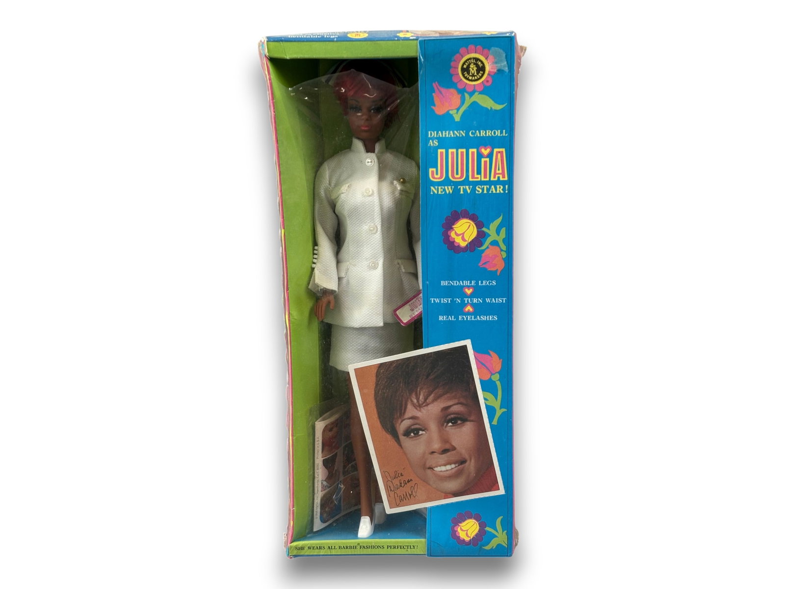 Mattel Barbie Julia Doll: 11 inch Mattel Barbie Julia doll, all original, from the Julia TV show, NRFB. Some damage to cellophane. Circa 1968. Shipping: Weiss Auctions offers full-service, in-house shipping for nearly all