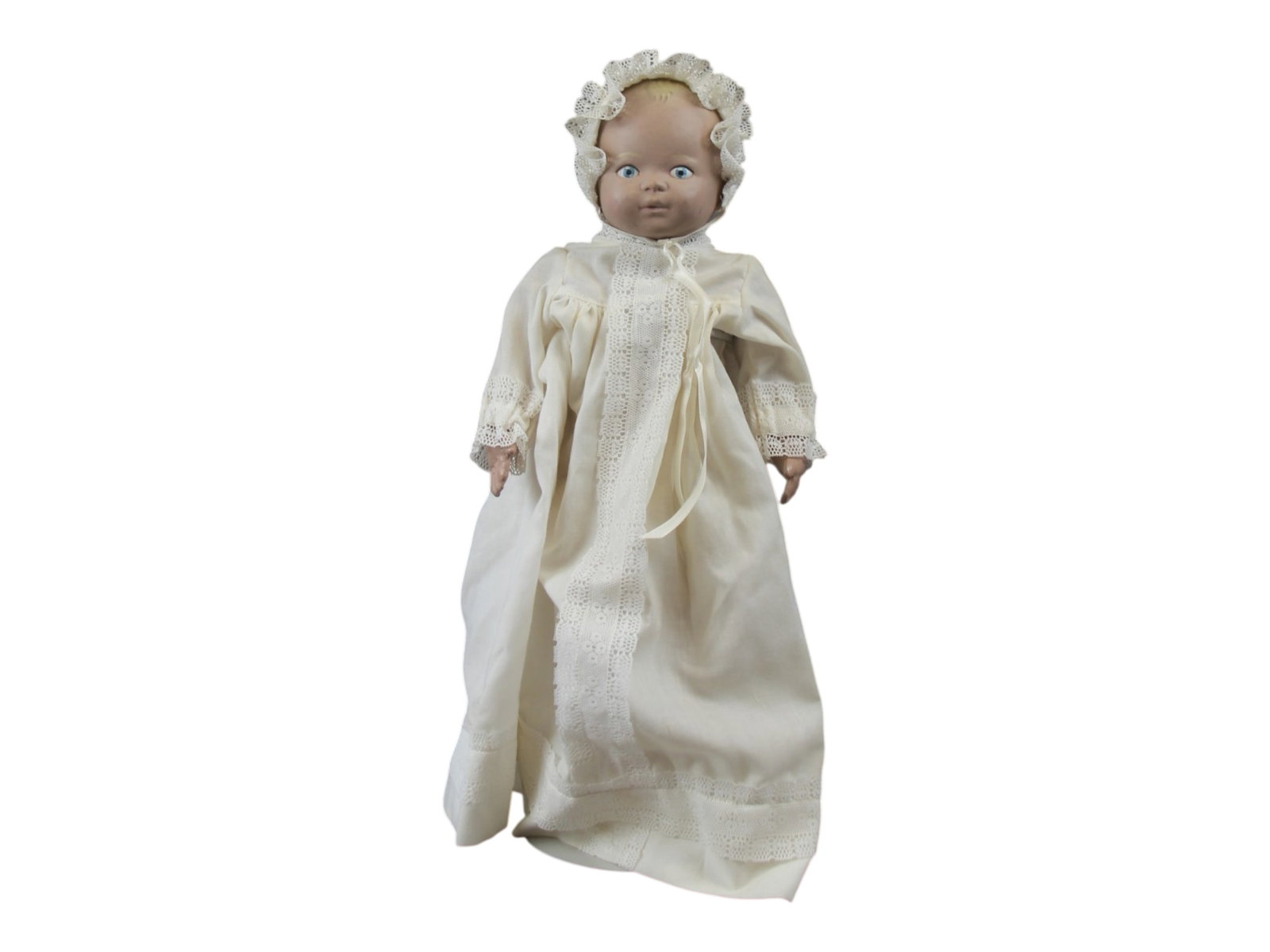 Martha Chase Baby Doll: 13.5 inch painted oilcloth doll in original clothes. Shipping: Weiss Auctions offers full-service, in-house shipping for nearly all items in this auction. For a shipping quote, please contact us prior