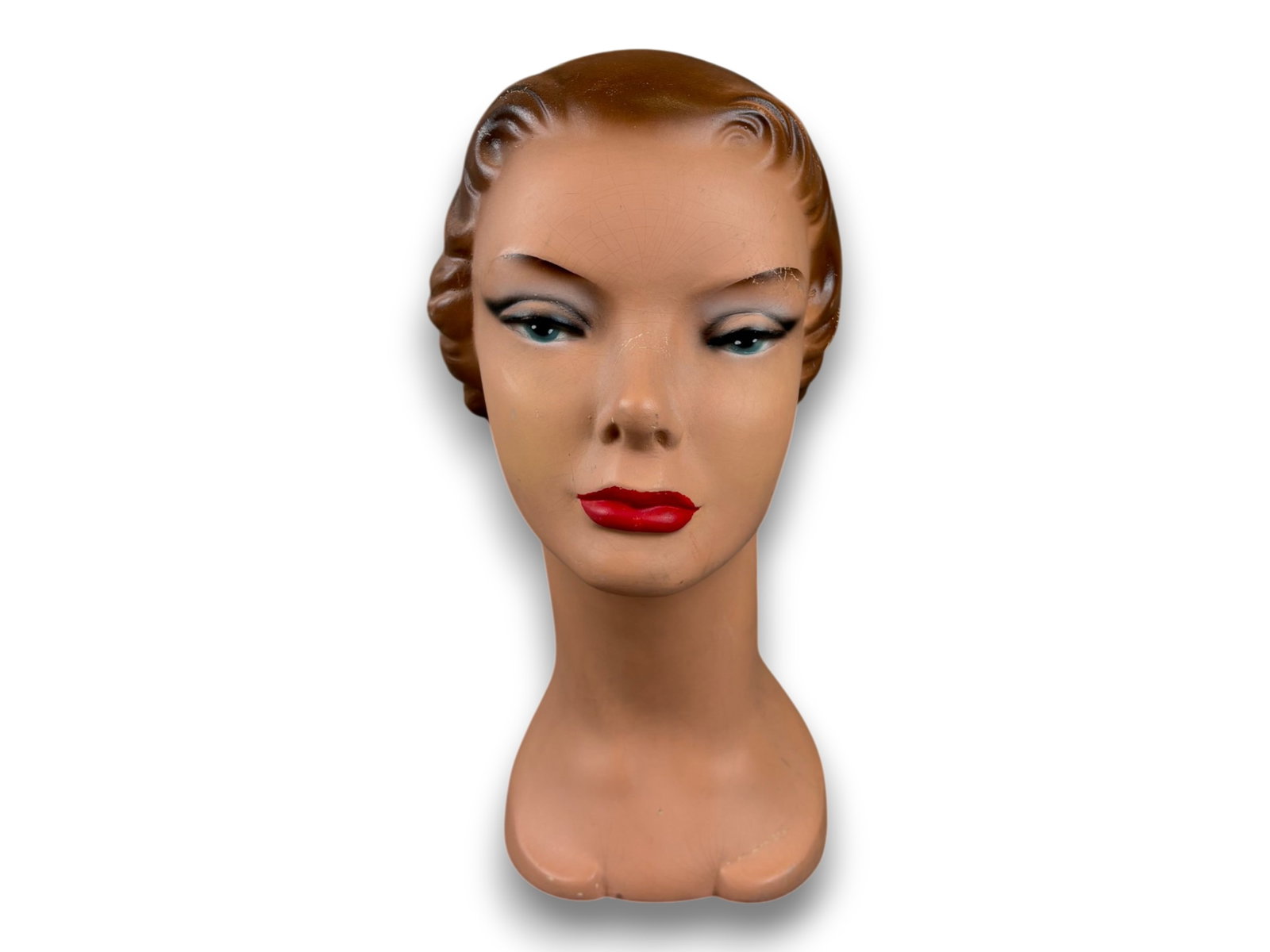 Lady Mannequin Display Head: 14 inch plastic lady mannequin display head. Circa 1950s. Shipping: Weiss Auctions offers full-service, in-house shipping for nearly all items in this auction. For a shipping quote, please contact us 
