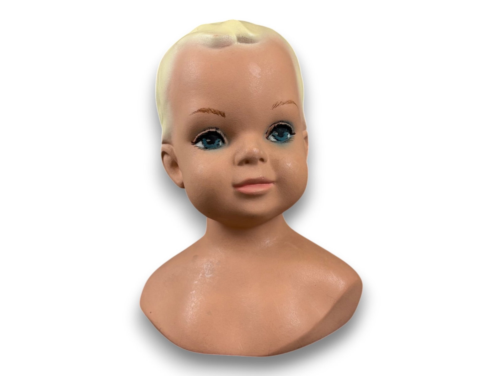 Toddler Boy Display Head: 9.5 inch plastic toddler boy mannequin display head. Circa 1950s-1960s. Shipping: Weiss Auctions offers full-service, in-house shipping for nearly all items in this auction. For a shipping quote,