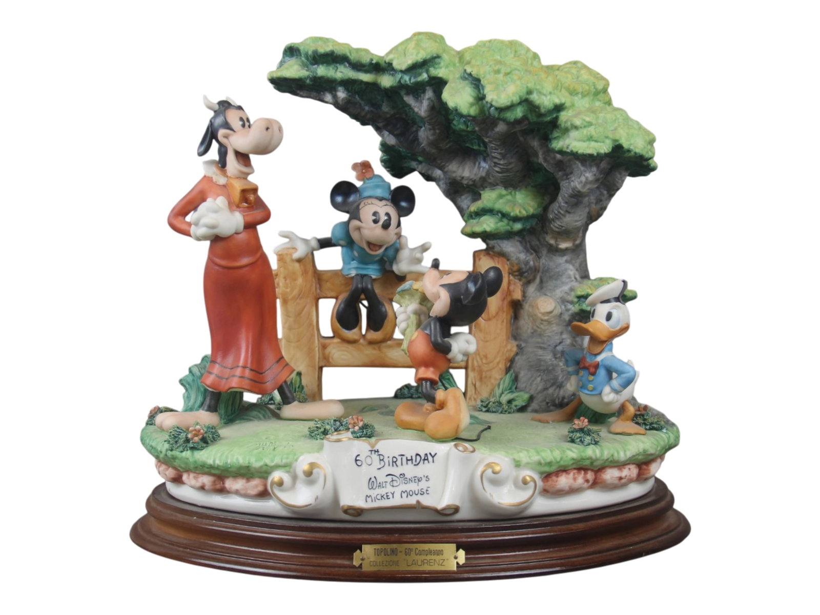 Mickey Mouse 60th Birthday, Capodimonte Sculpture: Offered is a beautiful Capodimonte porcelain sculpture of Walt Disney's "Mickey Mouse 60th Birthday," stamped by artist Enzo Arzenton and produced for the Laurenz Collection, made in Italy. Depicts