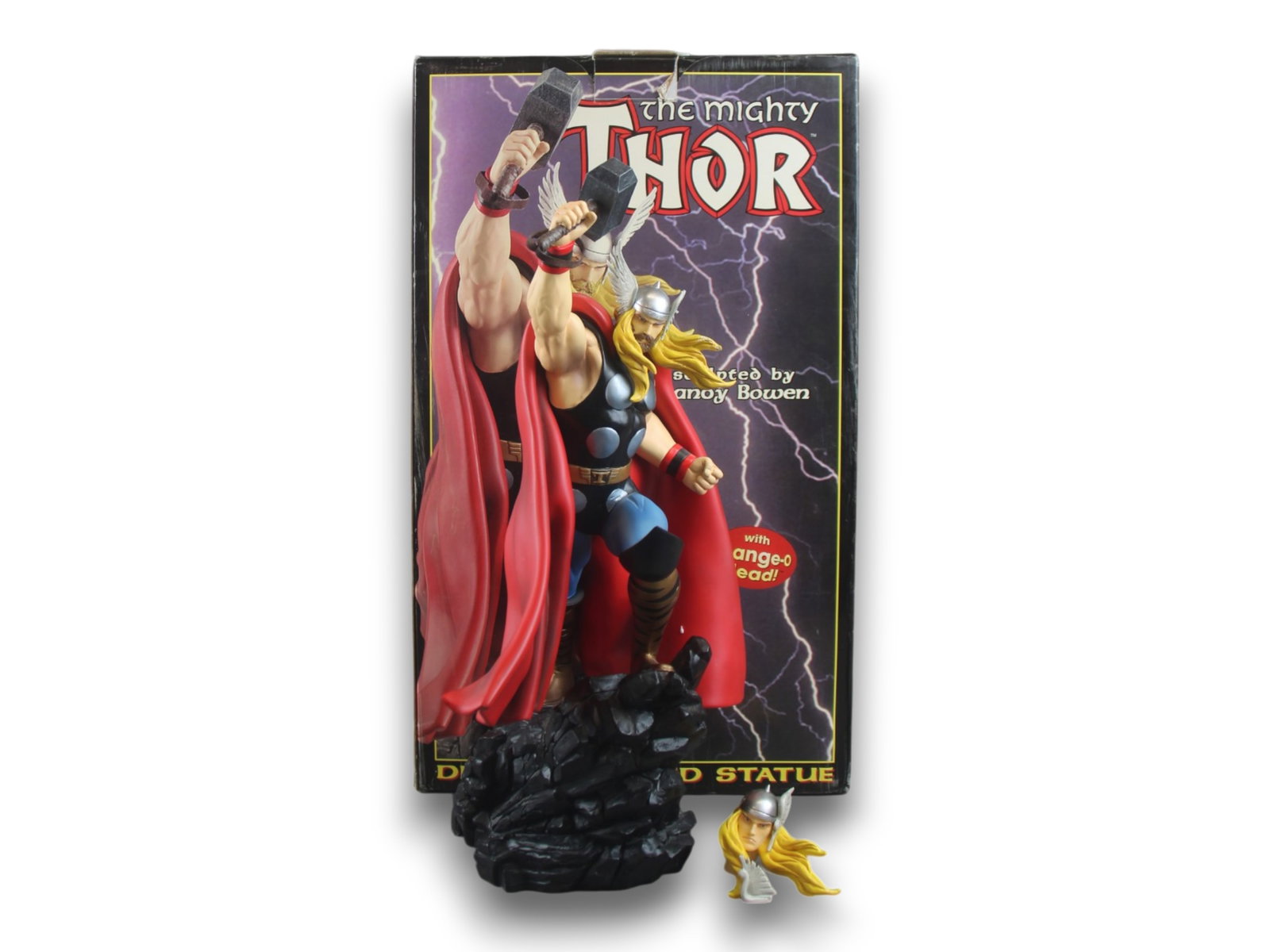 2001 The Mighty Thor Statue Randy Bowen, Ltd Ed: (Randy Bowen Designs, 2001) Over 15" tall, hand painted "Thor" deluxe statue with "change-o-head". Limited edition, numbered 686/2500. Comes in the original box. Appears to have never been displayed. 
