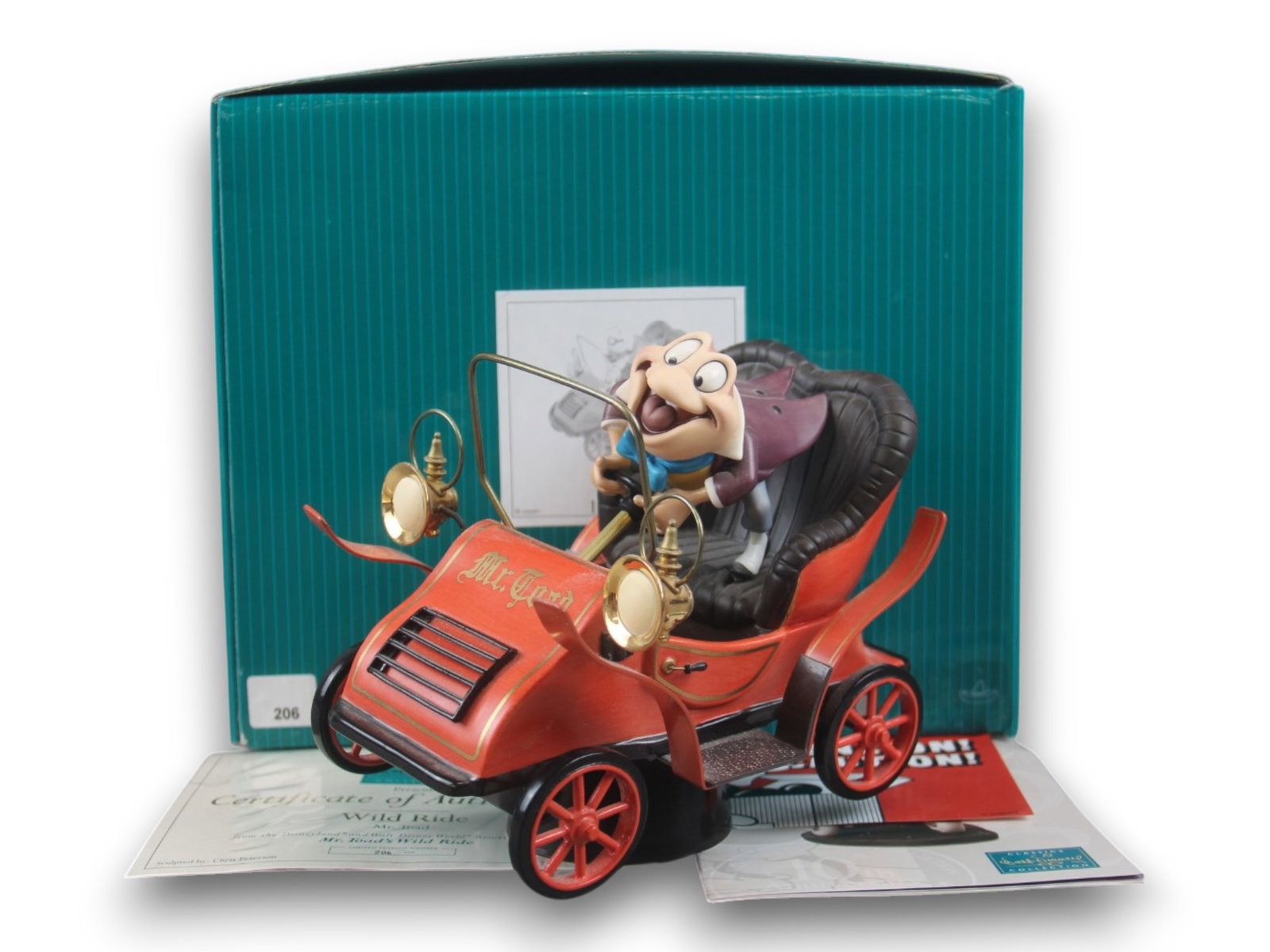 WDCC Disney Classics, Mr. Toad's Wild Ride Ltd Ed: Boxed Walt Disney Classics Figurine titled "Mr. Toad's Wild Ride". Limited edition of 500, this being No.206. Includes COA. Comes in the original box. Shipping: Weiss Auctions offers full-service, in-