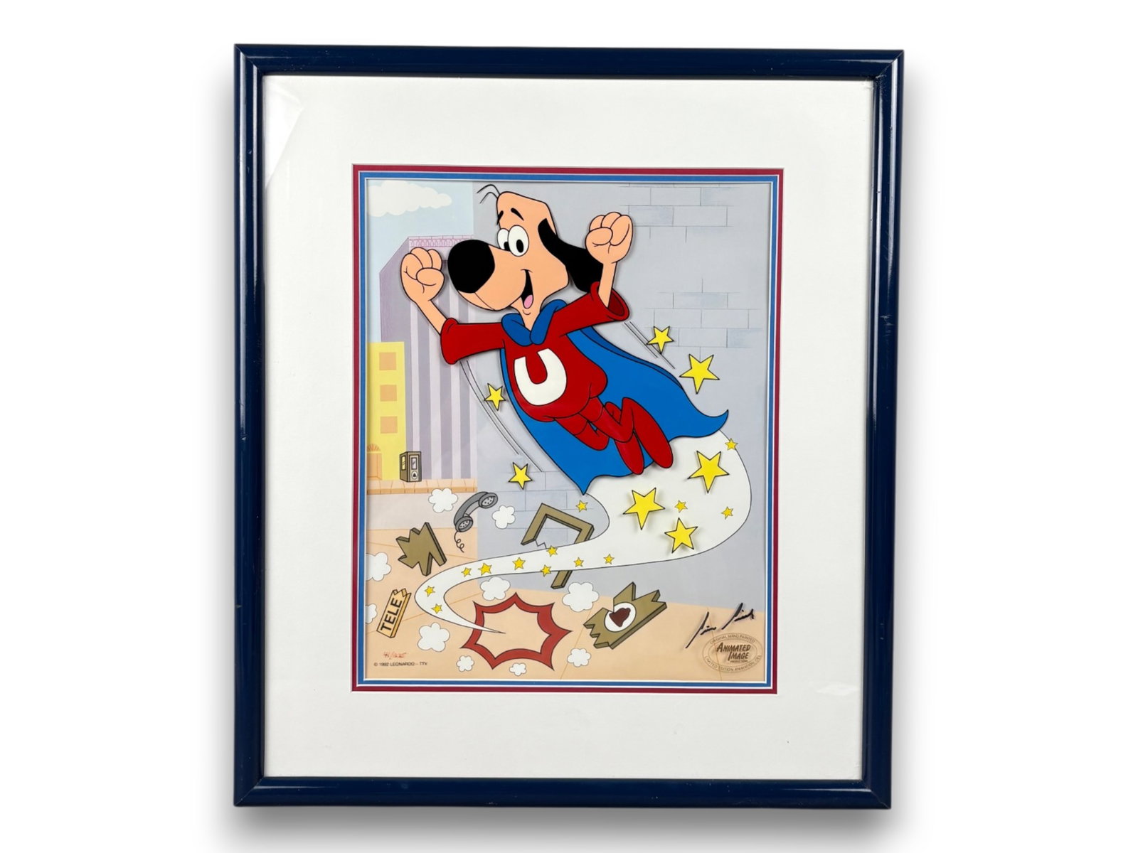 Peter Piech, Signed Ltd Ed Cel "Underdog": (Animated Image Productions, Leonardo TTV, 1992). Hand painted limited edition cel titled "Hip Hip Hip and Away I Go". Hand signed by Peter Piech, the Executive Producer of the Underdog Show, and