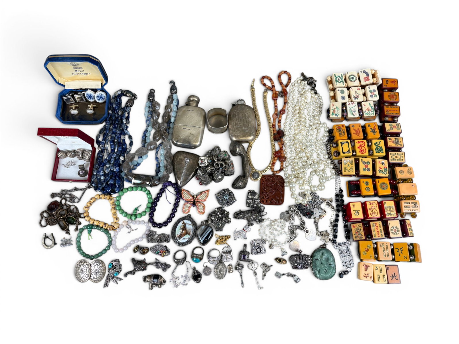 Estate Jewelry Group with 14K Gold: Estate jewelry lot including costume jewelry, assorted watches and clocks, and a 14 karat gold baby bracelet weighing 3.0 grams. Offered on behalf of the New York County Public Administrator's Office