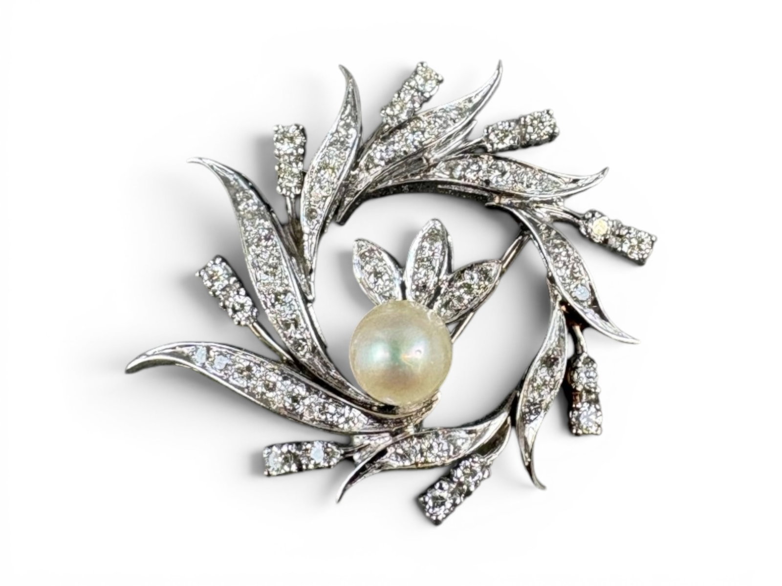14K Gold Pearl Diamond Brooch (1 of 3)