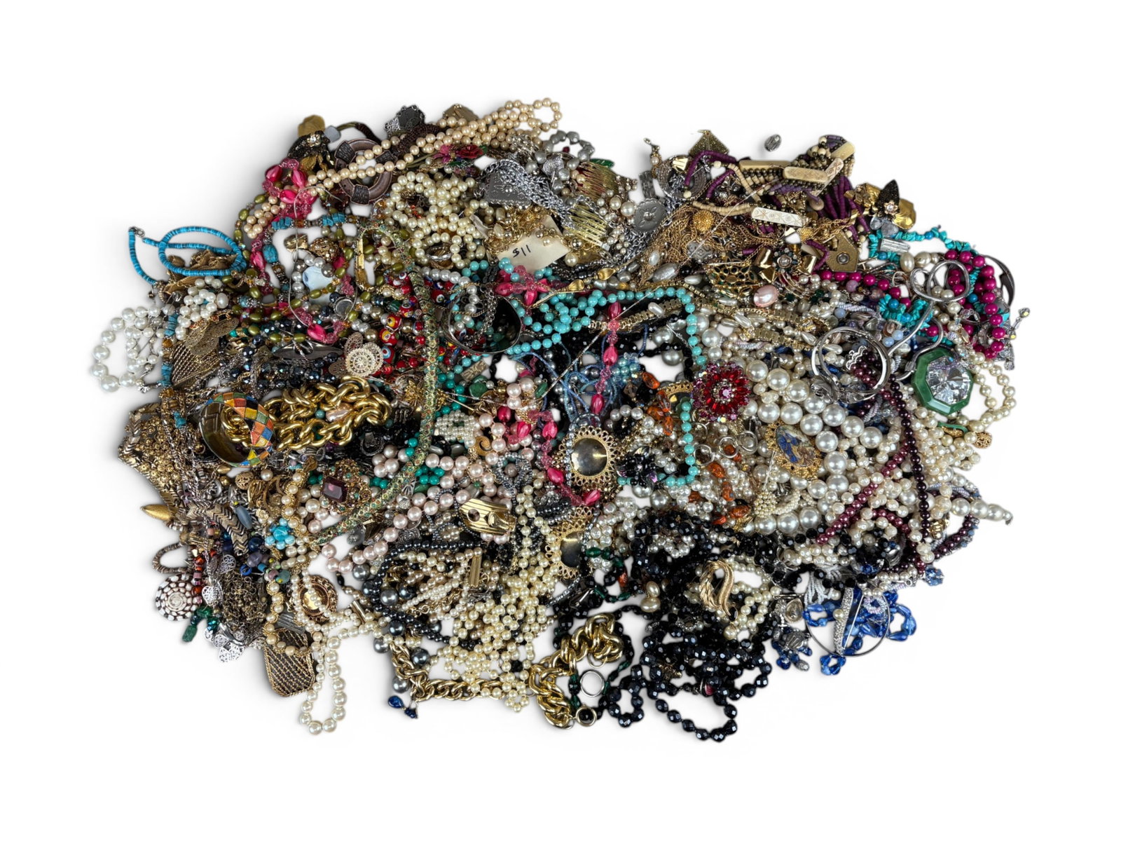 Estate Gold, Silver & Jewelry Group: Estate jewelry lot including a large group of costume jewelry, assorted wristwatches, silver jewelry weighing 115 grams, a 14 karat gold charm, pin, and earring with a combined weight of 14.6 grams, a