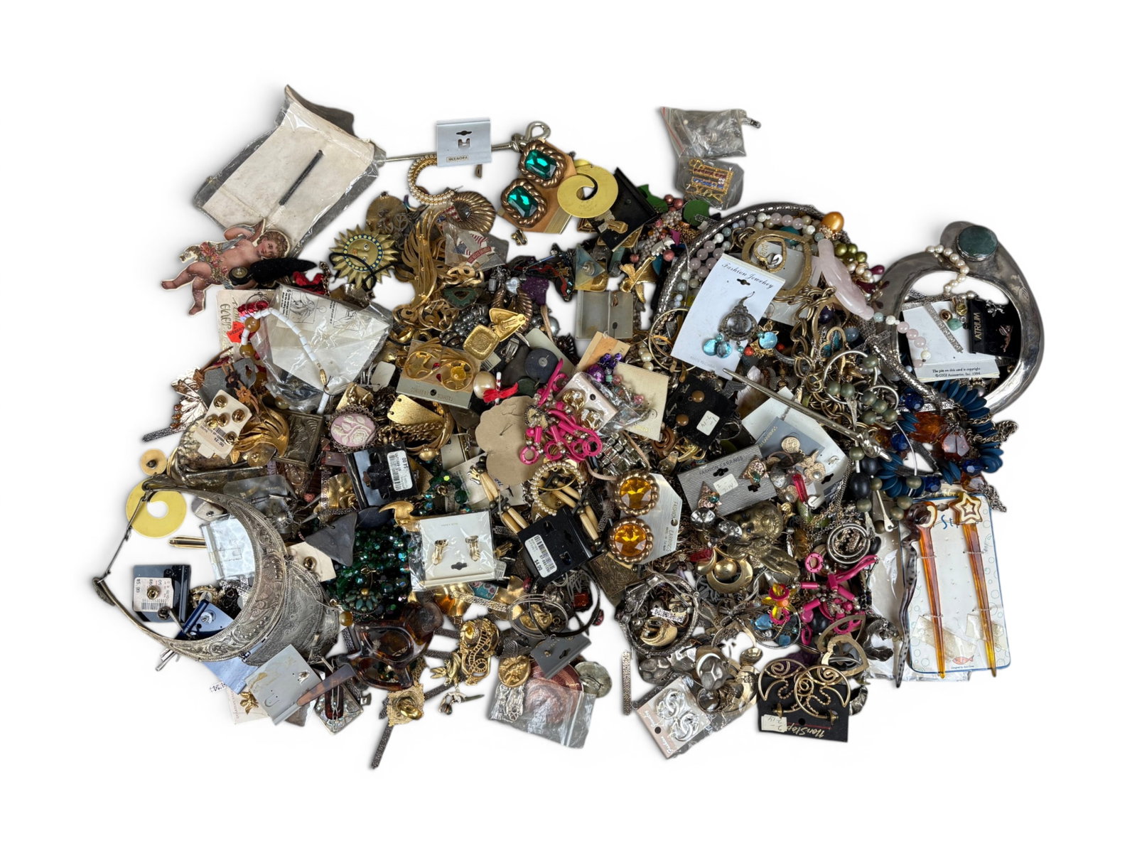 Estate Silver & Jewelry Group: Estate jewelry lot including a large group of costume jewelry, 21 silver and amber jewelry pieces, a group of silver jewelry weighing approximately 429 grams total with some pieces set with stones inc