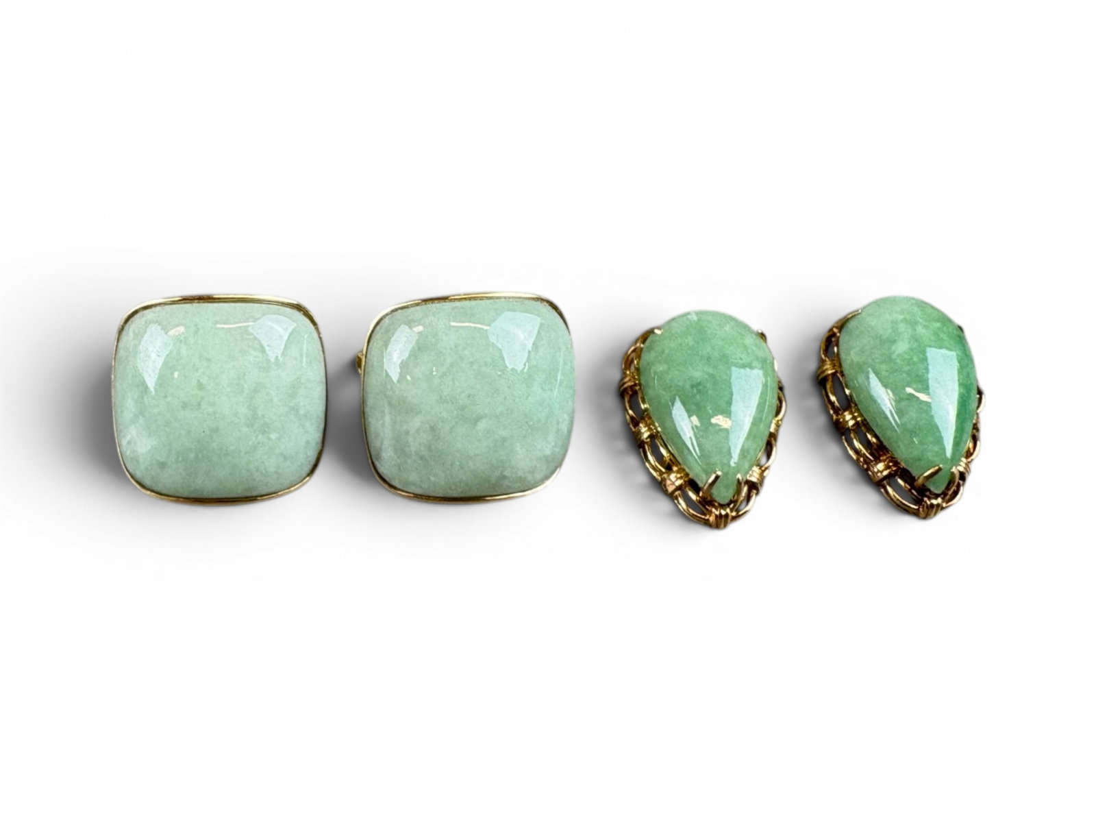 (2) Pairs 14K Gold Jade Earrings (1 of 5)