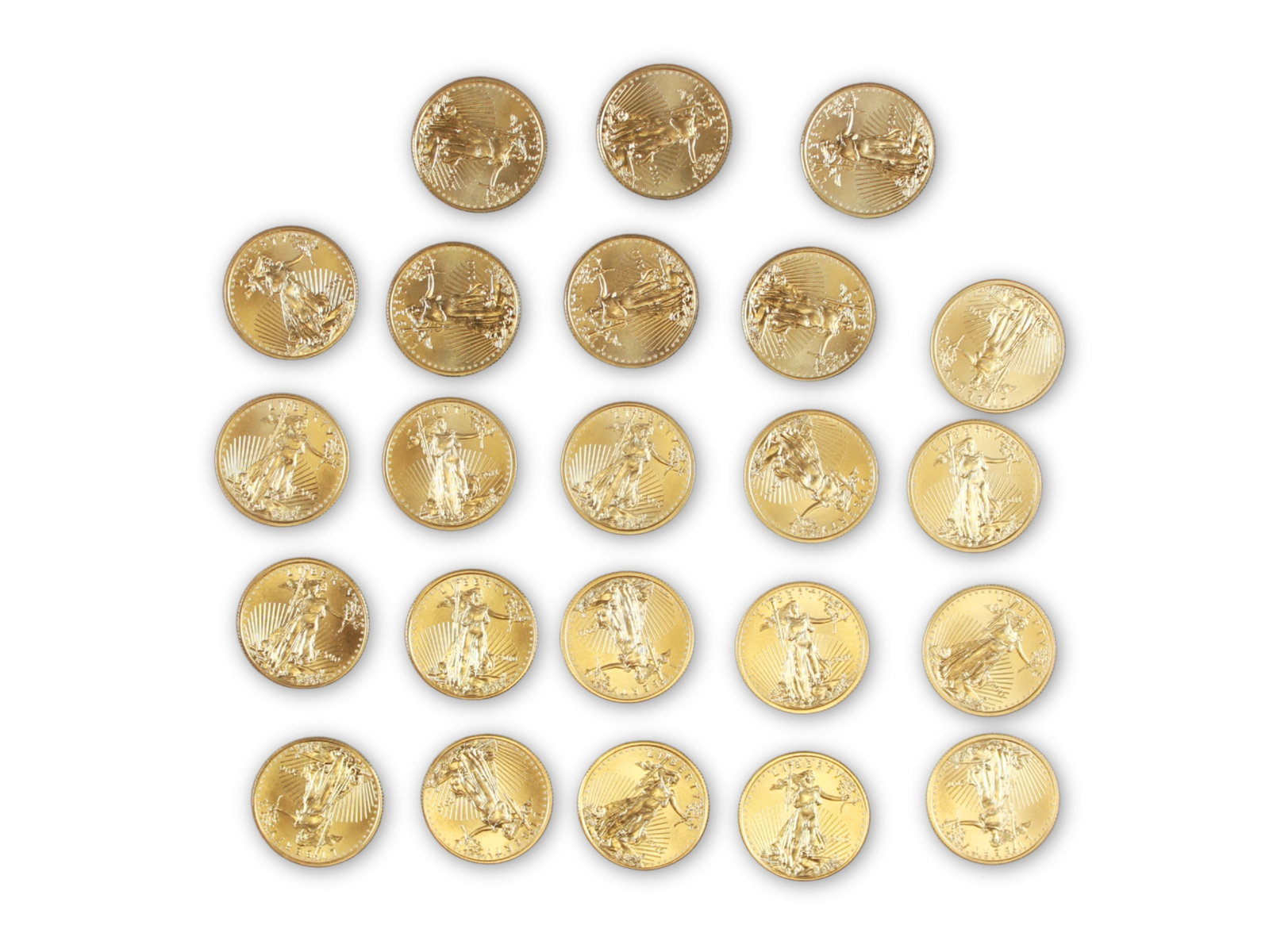 (23) $10 American Gold Eagles 1/4 ozt: Group of 23 $10 American Gold Eagle coins, each 1/4 ounce, dated 2010 and 2011. This lot is being offered on behalf of the Kings County Public Administrators Office from the Estate of Stephen Kitynsky