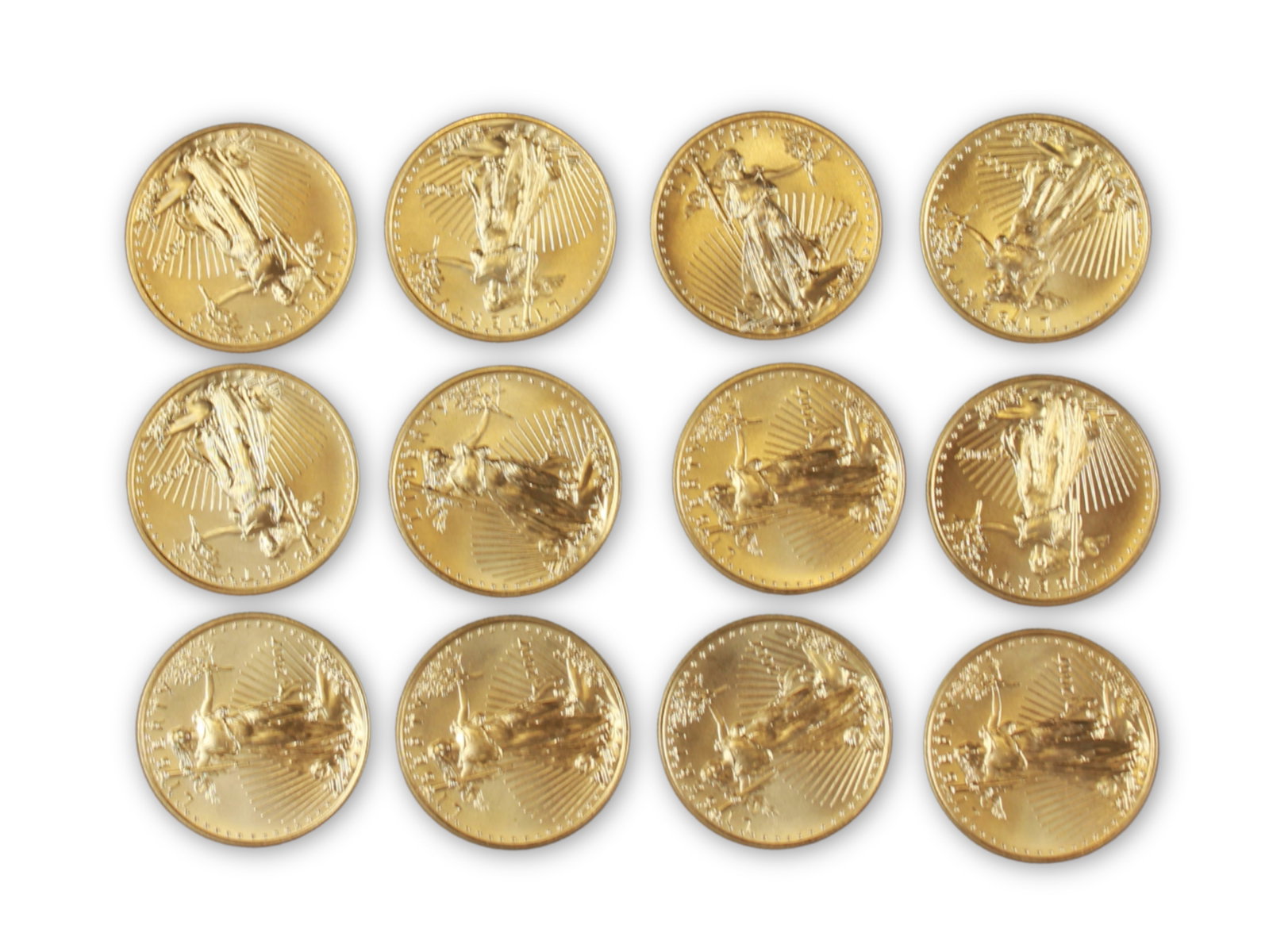 (12) $25 American Gold Eagles 1/2 ozt: Group of 12 $25 American Gold Eagle coins, each 1/2 ounce, all dated 2007. This lot is being offered on behalf of the Kings County Public Administrators Office from the Estate of Stephen Kitynsky (PA#
