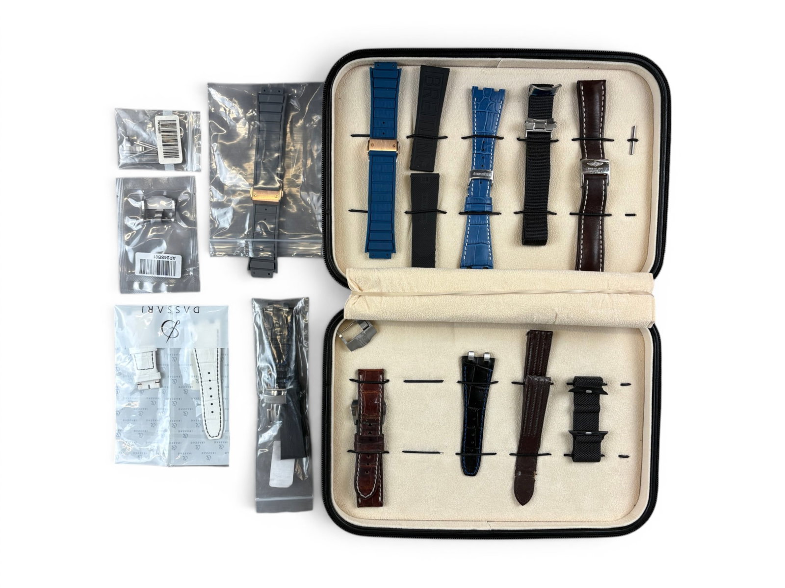 Cased Set Audemars Watch Bands: Audemars Piguet Watch Bands in Leather case. See images for details. Shipping: Weiss Auctions offers full-service, in-house shipping for nearly all items in this auction. For a shipping quote, please 