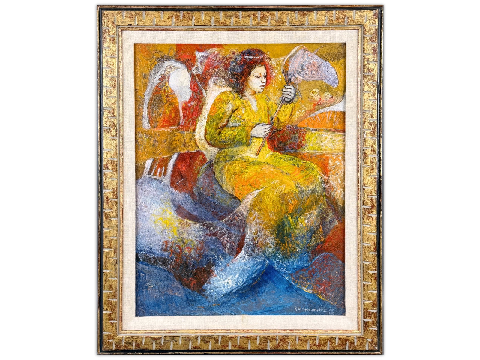 Rafa Angel Fernandez Oil on Canvas: Oil on canvas painting by Rafa Angel Fernandez (Costa Rica/Nicaragua, b. 1935) depicting a portrait of a woman. Signed lower right. Sight size approximately 14 x 18 inches; overall framed size