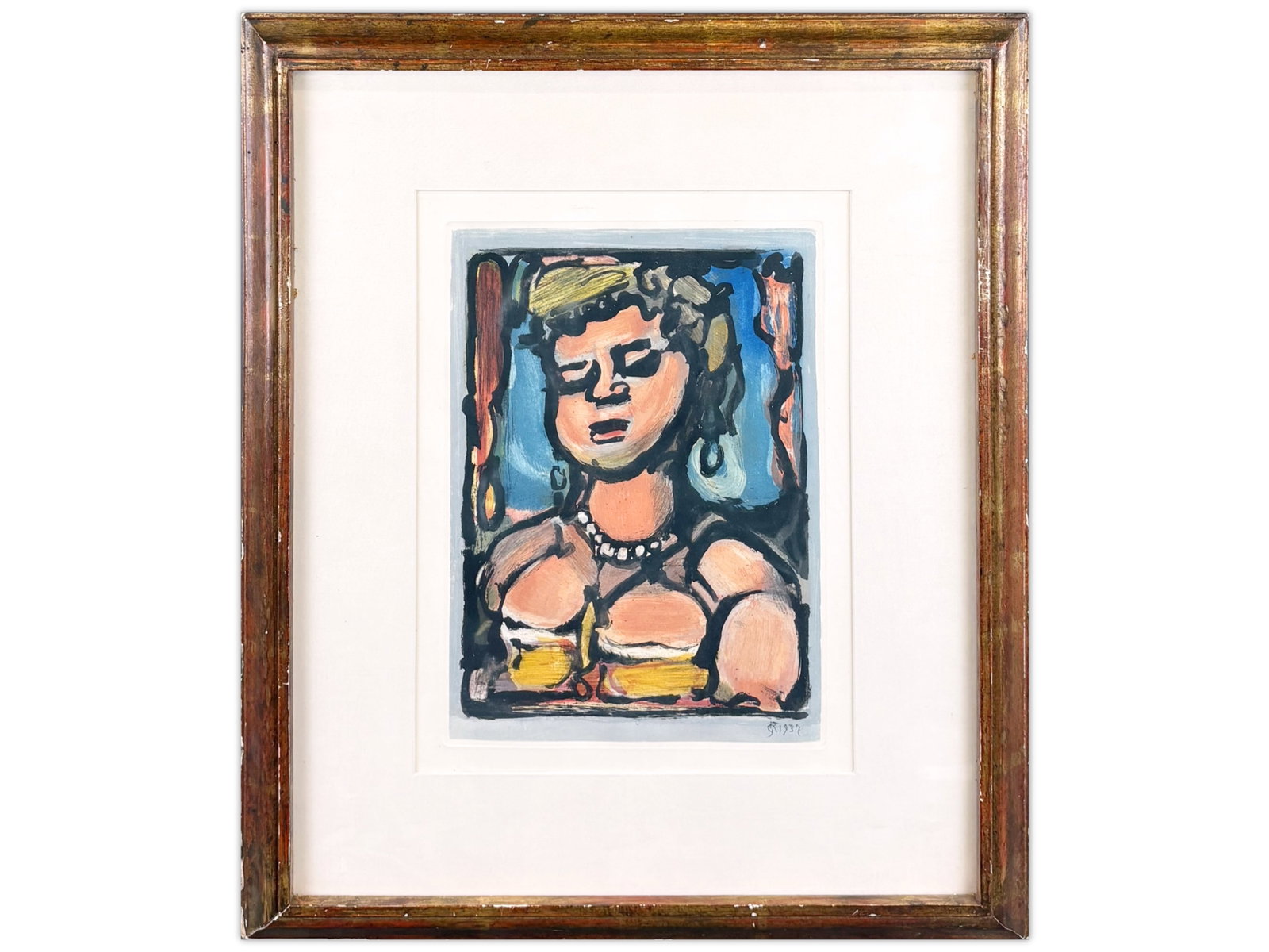 Georges Rouault "Le Courtisane de Face": Aquatint by Georges Rouault titled Le Courtisane de Face. Sight size approximately 10 x 13 inches; overall framed size approximately 18 x 21? inches. Shipping: Weiss Auctions offers full-service,