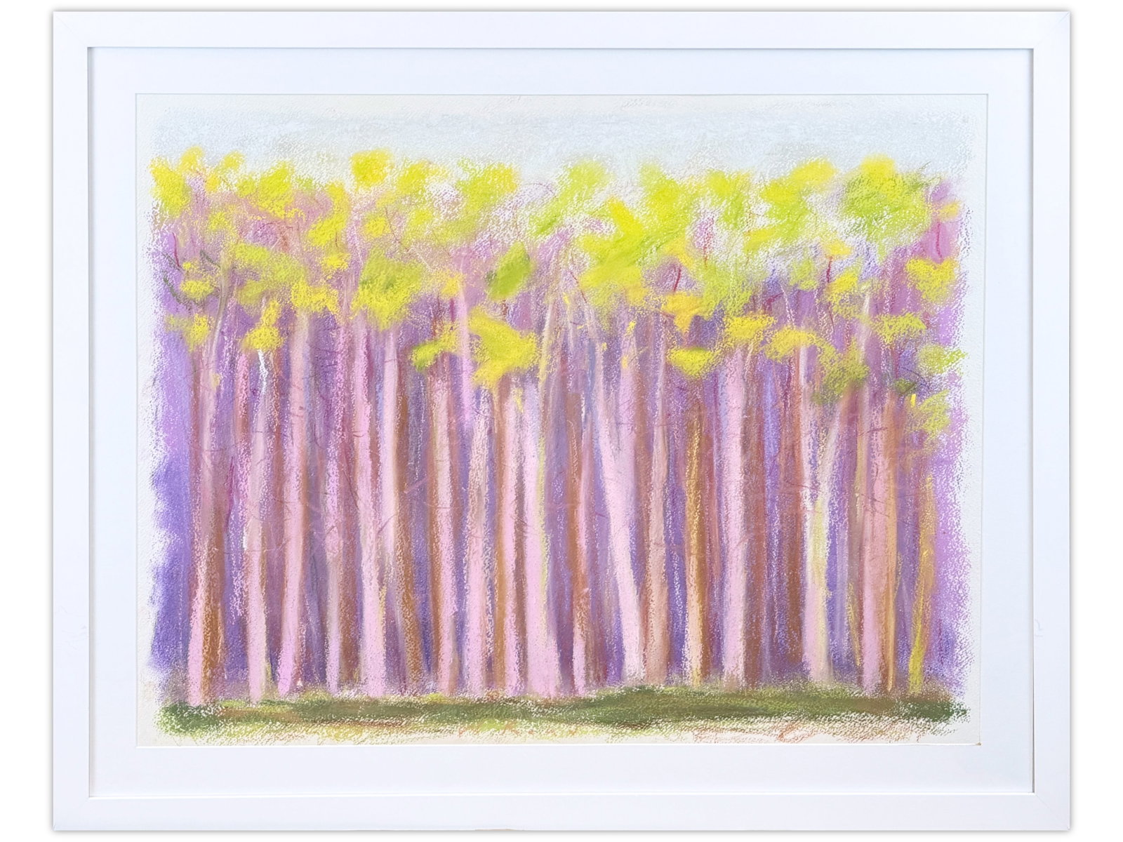Wolf Kahn Forest Edge Pastel: Pastel on paper by Wolf Kahn depicting the edge of a forest. Framed, with frame measuring approximately 34 x 27 inches and sight seen measuring approximately 28 1/4 x 21 1/4 inches. Purchased by the c