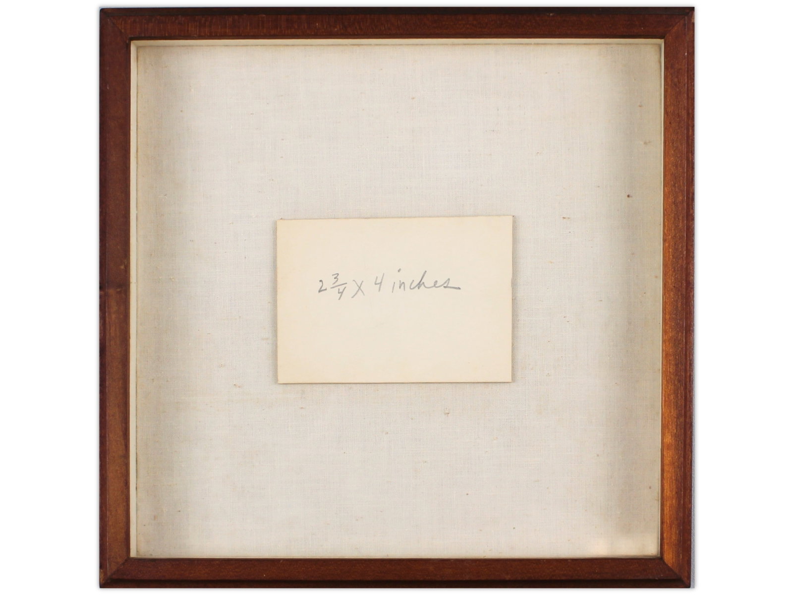 Ray Johnson "2 3/4 x 4 inches" 1959: Ray Johnson, 1959. Pencil on card titled "2 3/4 x 4 inches," with the measurements handwritten in Johnson?s hand. Framed by Buecker, with ?Ray Johnson Mar. 1959? handwritten on the back in pencil and 