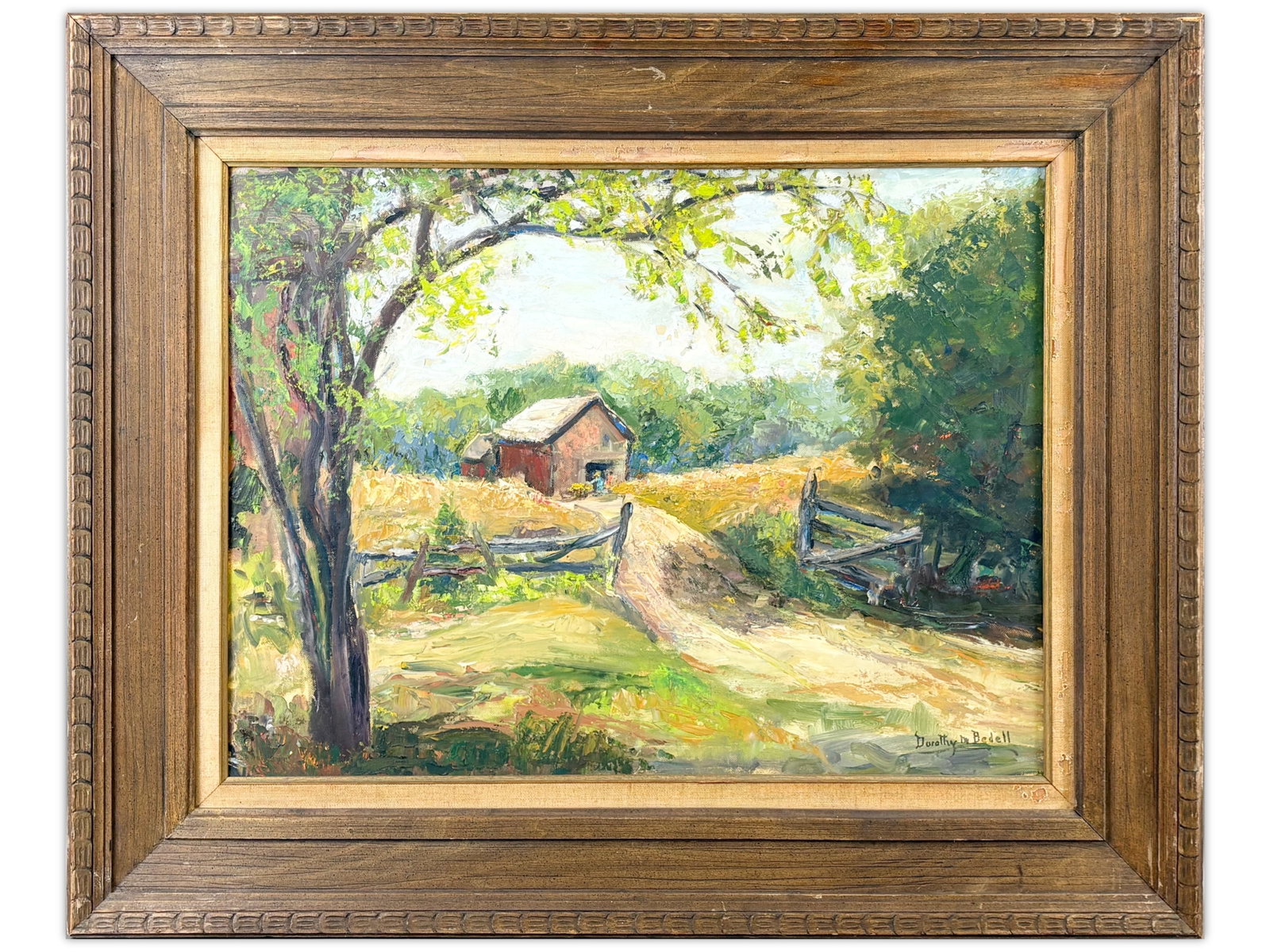 Dorothy M. Bedell, Farm Landscape Oil on Board (1 of 3)