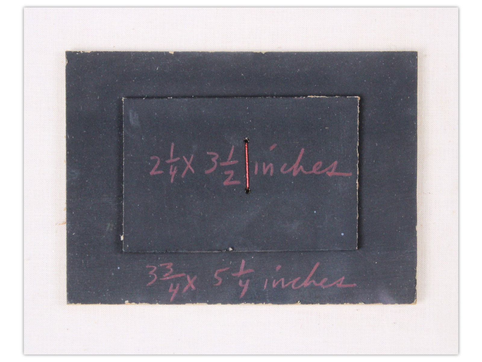 Ray Johnson Collage 1959: Ray Johnson, 1959. Untitled collage with measurements of the collaged board written by Johnson. Piece measures 3 3/4 x 5 1/4 in. Framed by Buecker. Frame measures 10 x 10 1/2 in. Reverse bears