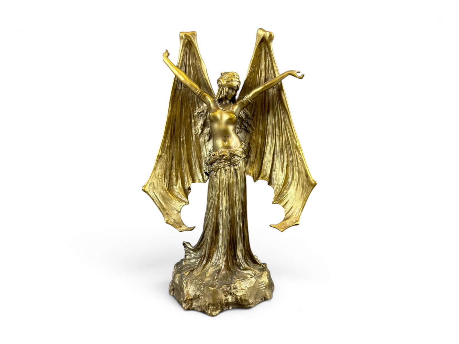 Agathon Leonard(1841-1923) Le Vampire: "Le Chauve-Souris" Circa 1903. 13 1/2" Tall. Dore Gilt Bronze. Shipping: Weiss Auctions offers full-service, in-house shipping for nearly all items in this auction. For a shipping quote, please